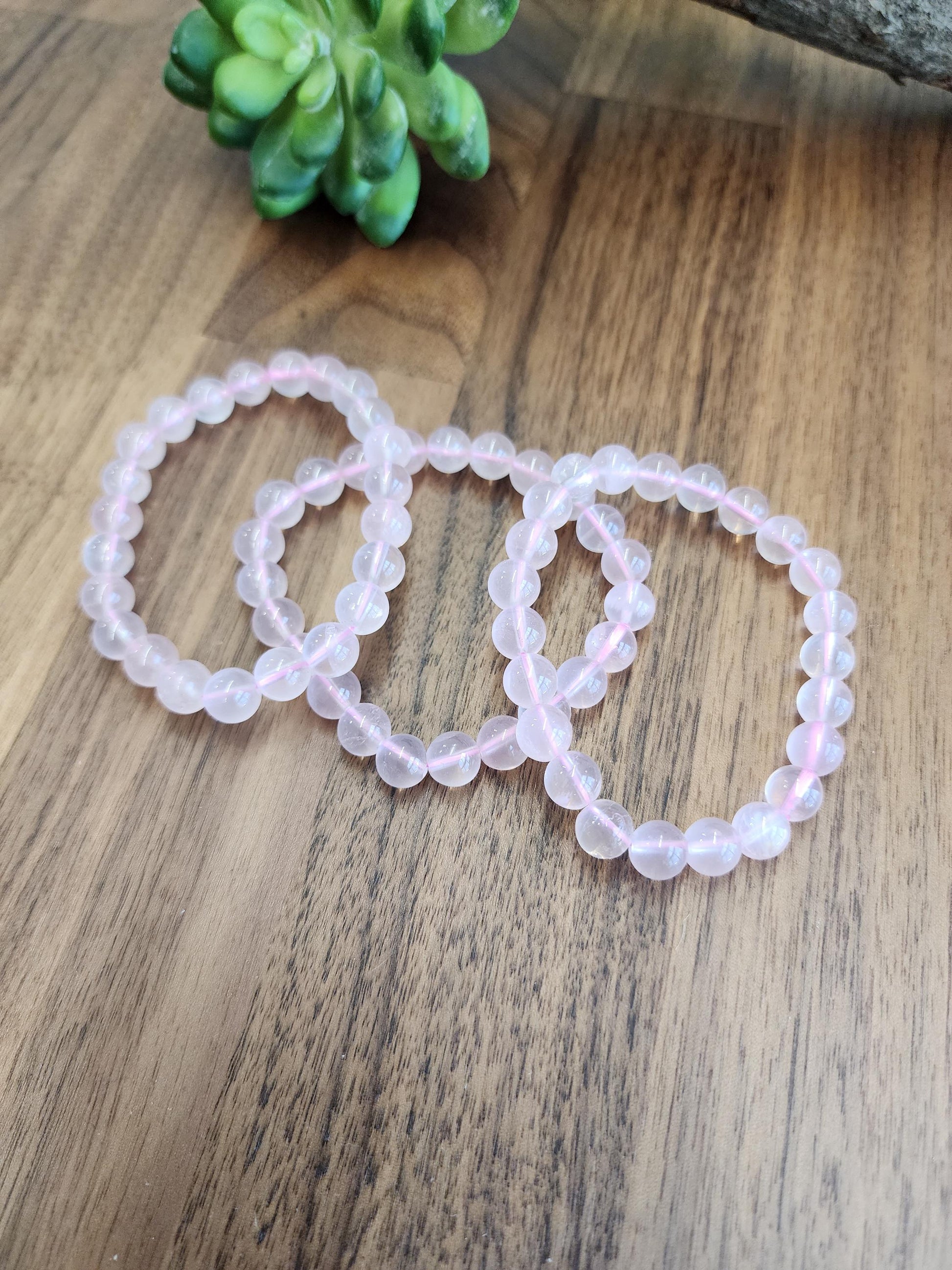 High Quality Rose Quartz Bracelet: 8MM Natural Pink Crystal Beads, Translucent, High Vibration Jewelry for Tactile Calming, Treat-yo-Self