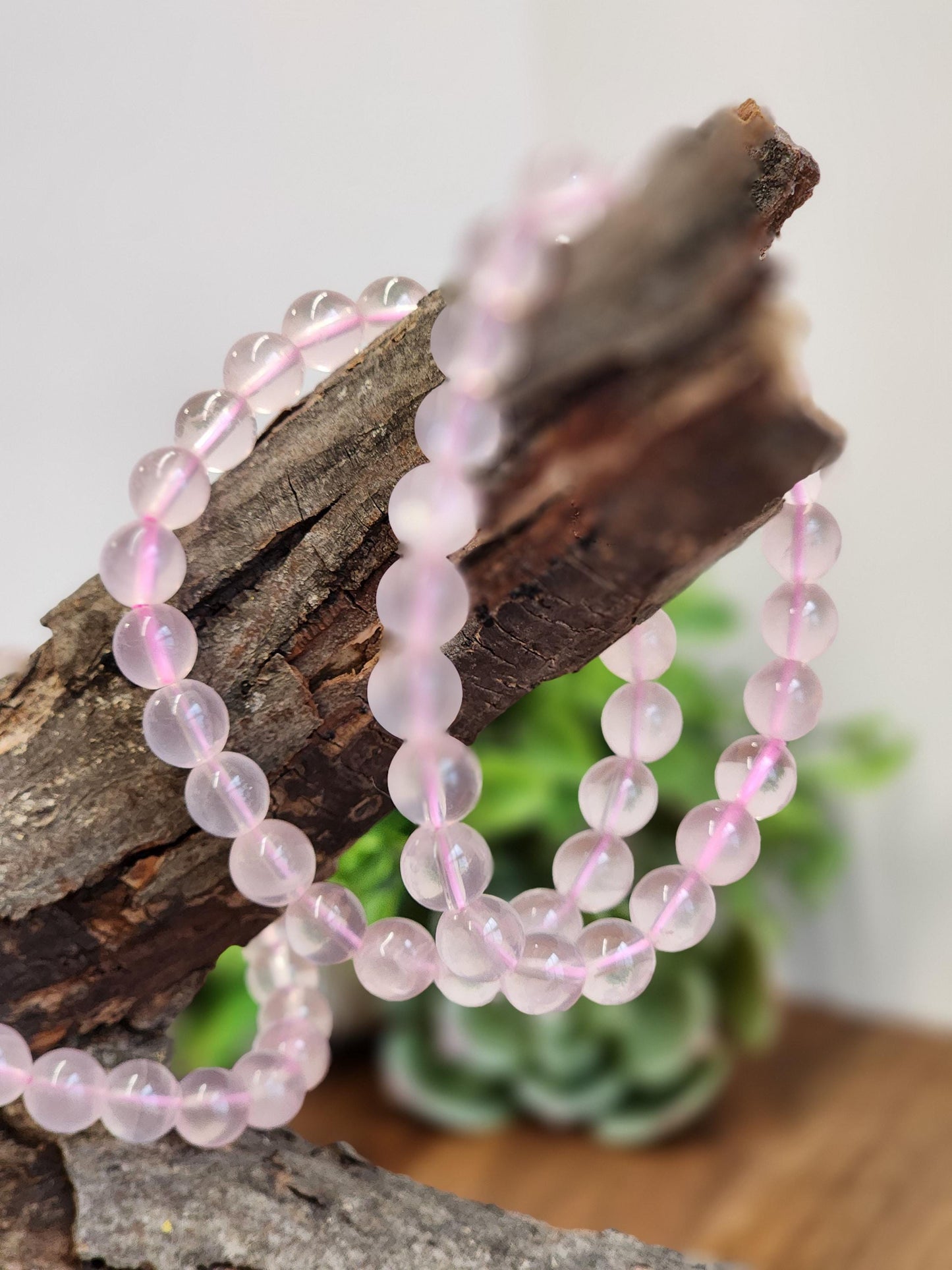 High Quality Rose Quartz Bracelet: 8MM Natural Pink Crystal Beads, Translucent, High Vibration Jewelry for Tactile Calming, Treat-yo-Self