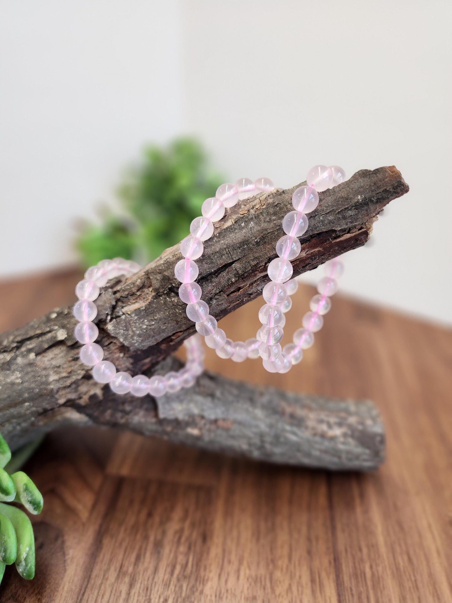 High Quality Rose Quartz Bracelet: 8MM Natural Pink Crystal Beads, Translucent, High Vibration Jewelry for Tactile Calming, Treat-yo-Self