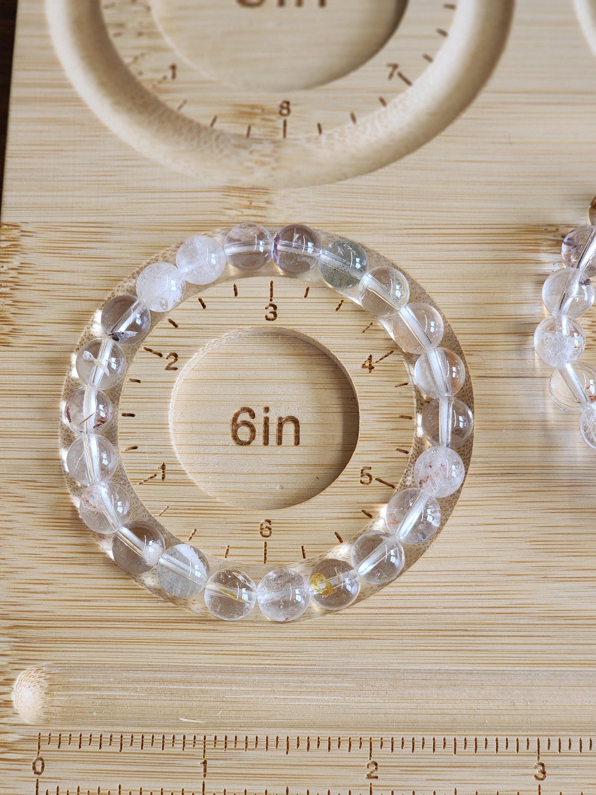 Clear Garden Quartz Bracelet: 8MM Natural Crystal Beads | Gemstones with Subtle Brown, Tan and Green Garden Inclusions