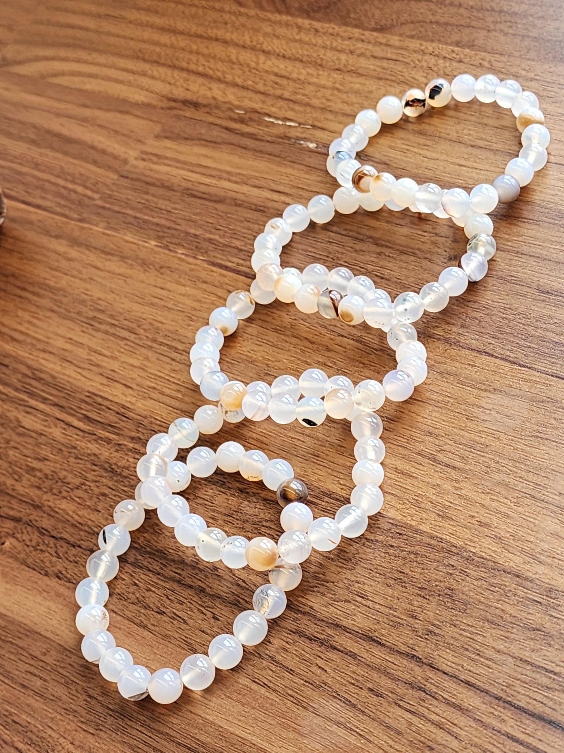 Montana Agate Bracelet: 8MM Cowboy Agate | Natural Crystal Beads | Cloudy White Gemstones with Subtle Brown Sardonyx Banding and Inclusions