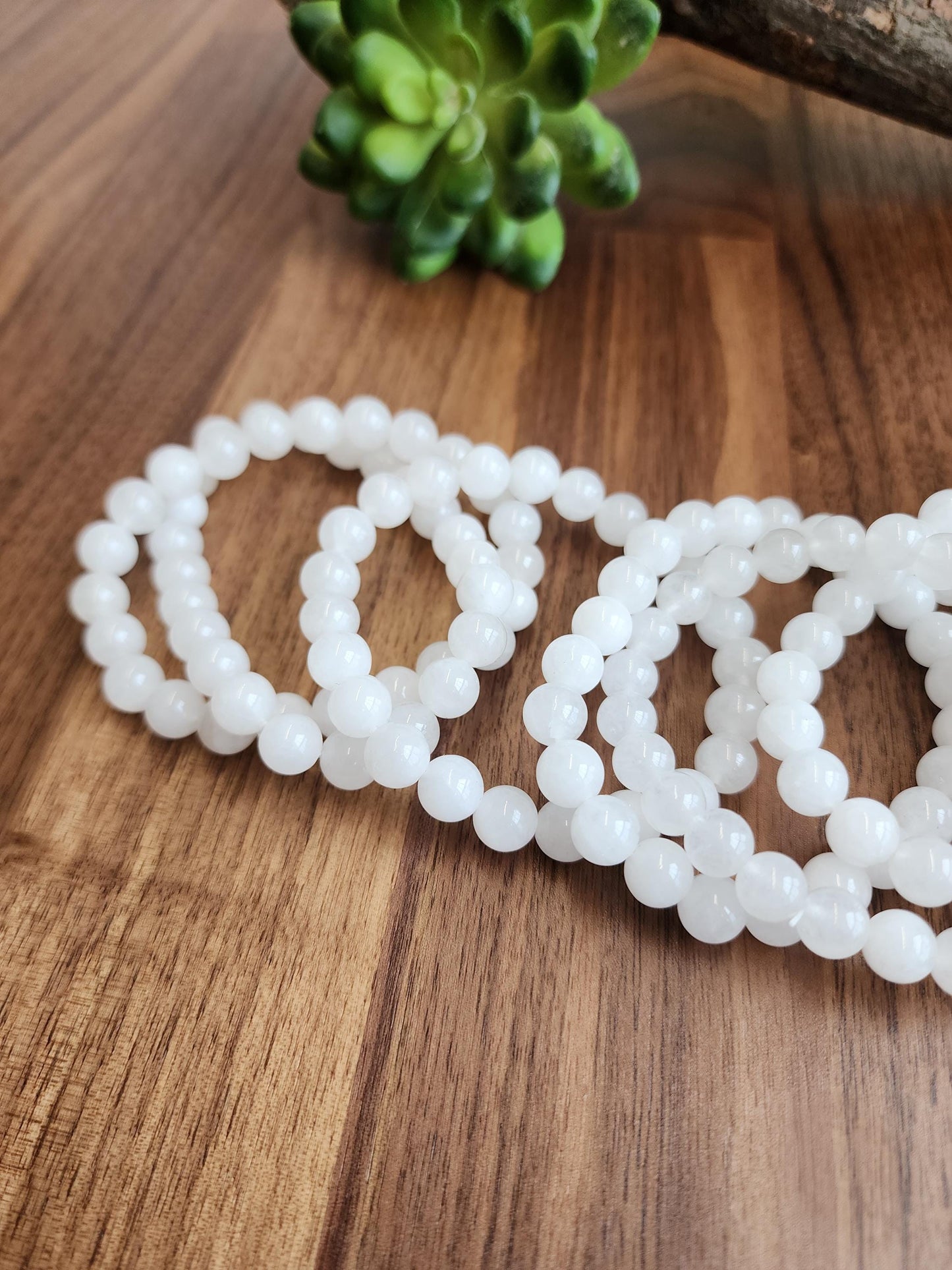 Snow White Agate Bracelet: 8MM Natural Milky Clear Quartz Beads | Cloudy White Gemstones