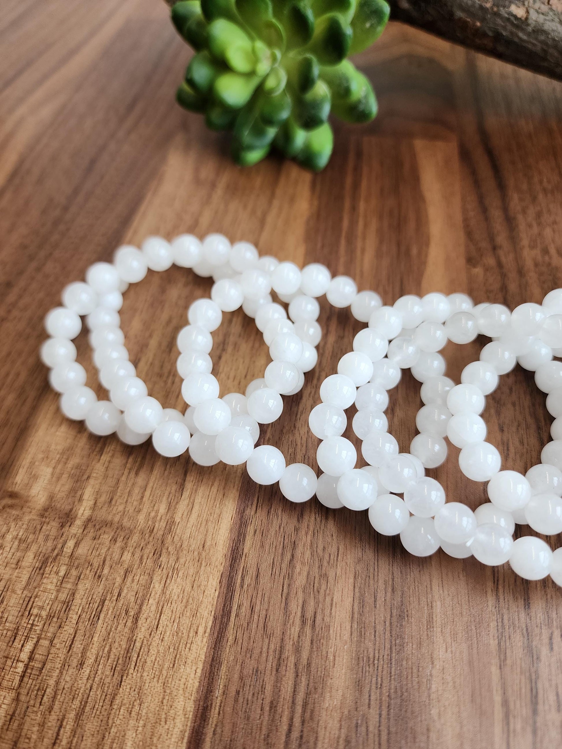 Snow White Agate Bracelet: 8MM Natural Milky Clear Quartz Beads | Cloudy White Gemstones