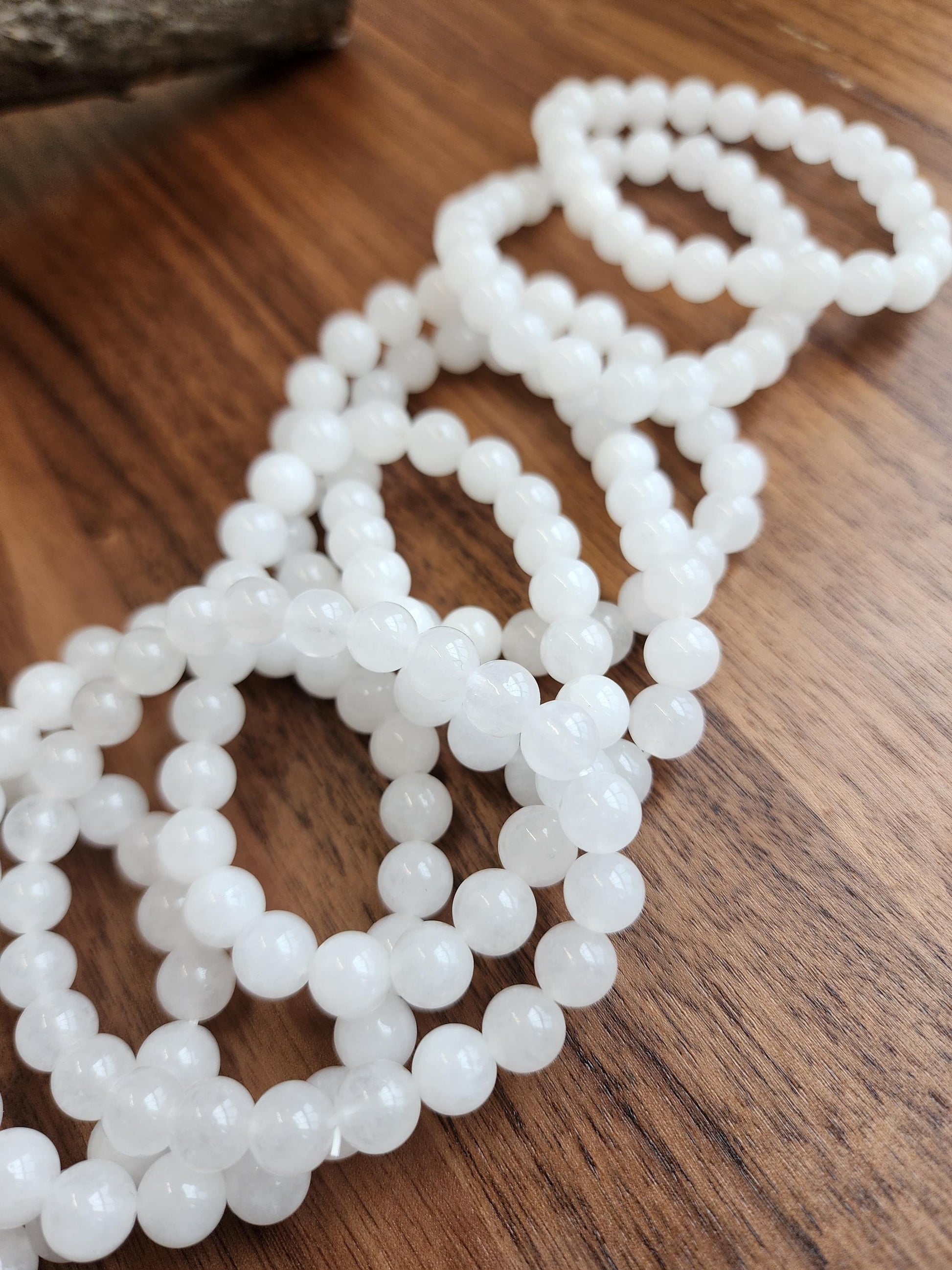 Snow White Agate Bracelet: 8MM Natural Milky Clear Quartz Beads | Cloudy White Gemstones