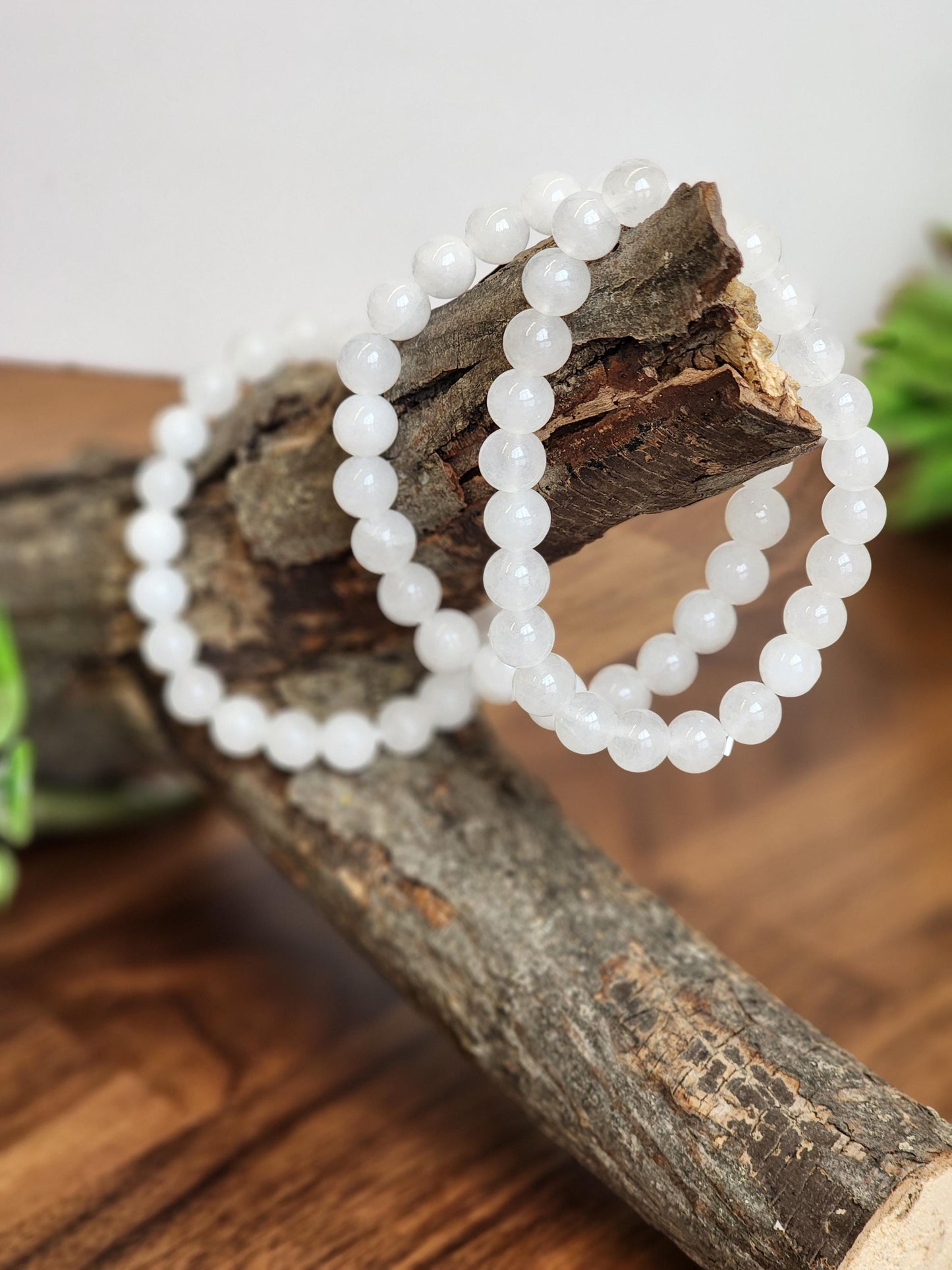 Snow White Agate Bracelet: 8MM Natural Milky Clear Quartz Beads | Cloudy White Gemstones
