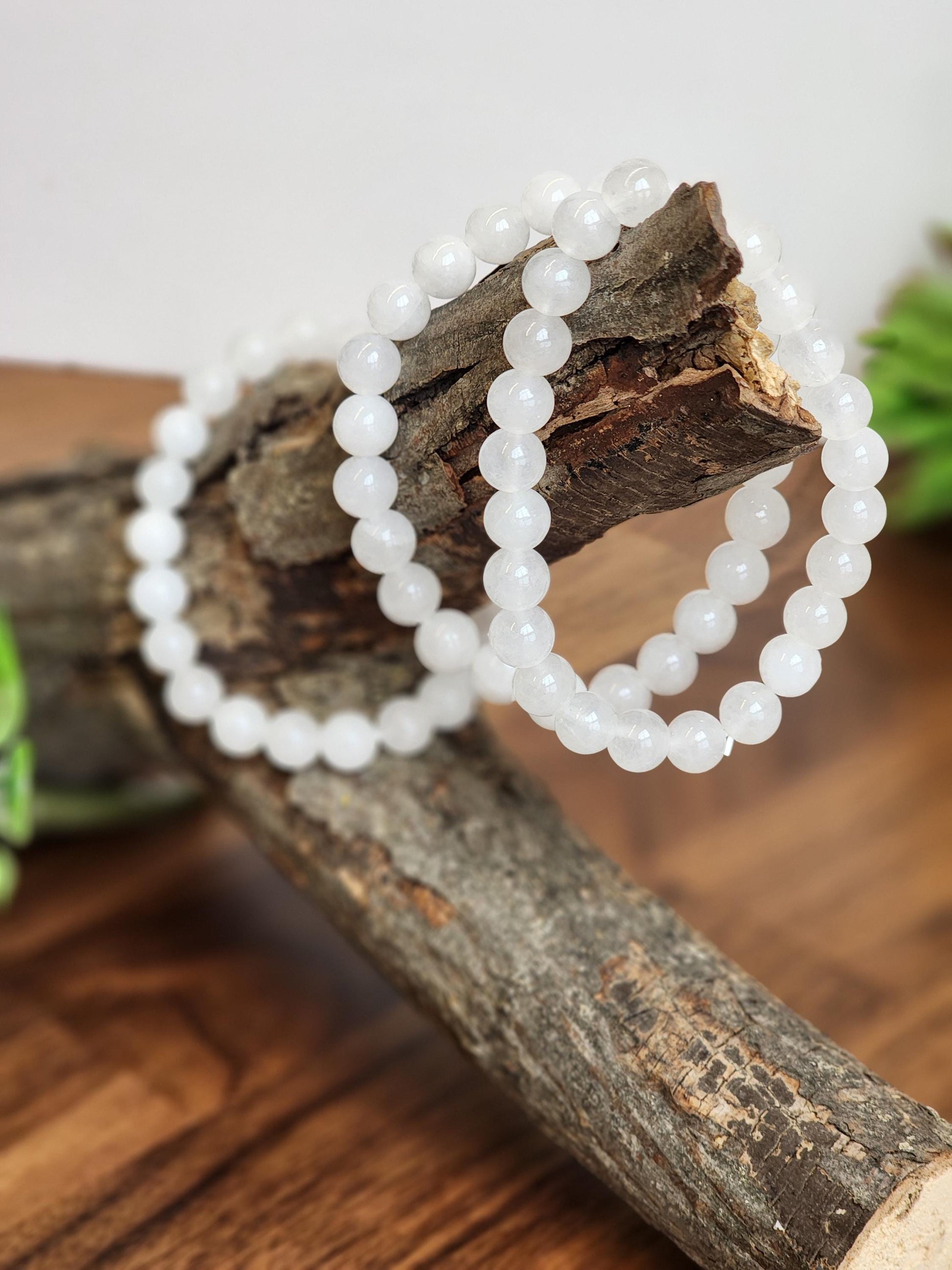 Snow White Agate Bracelet: 8MM Natural Milky Clear Quartz Beads | Cloudy White Gemstones