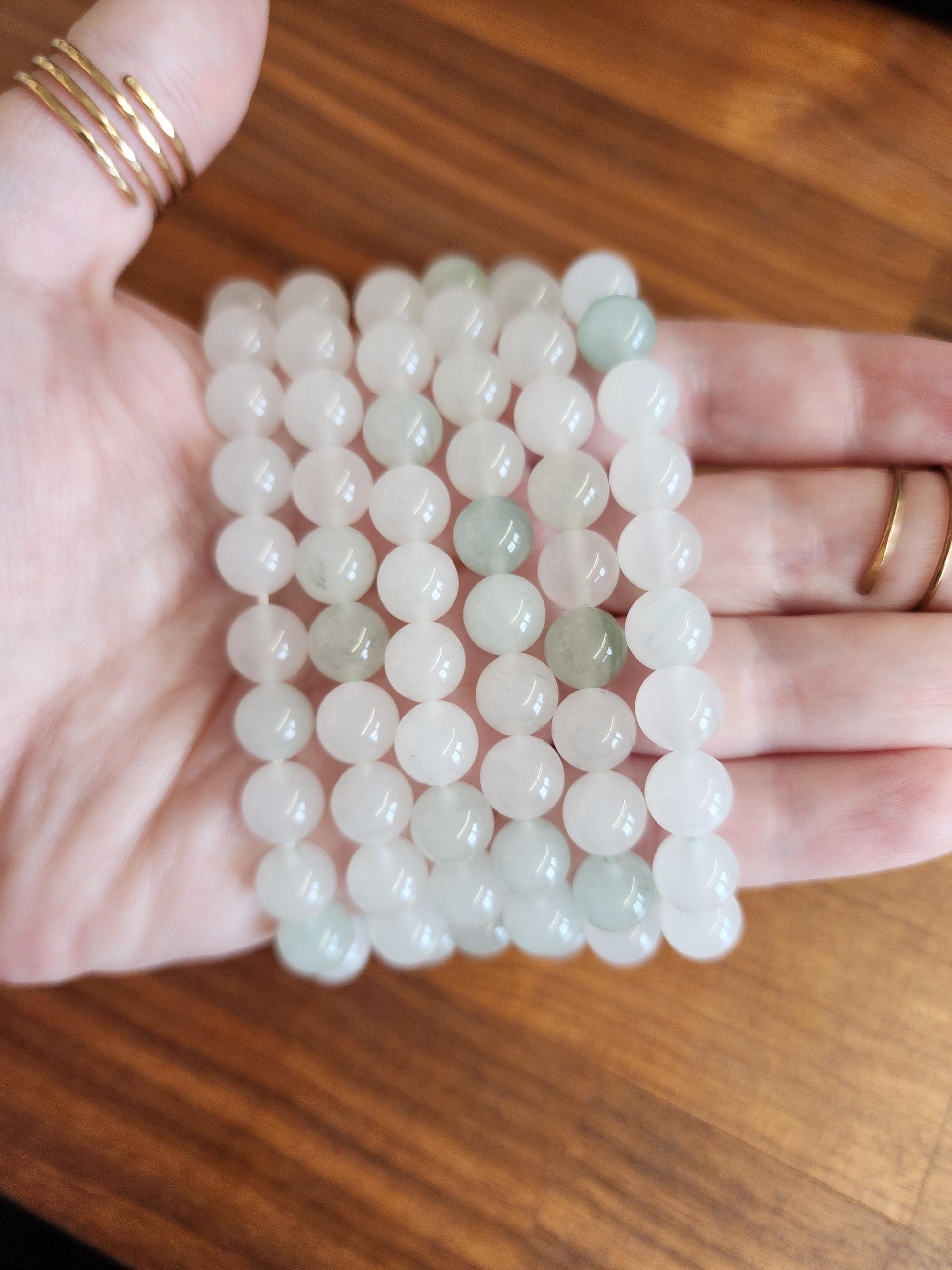 Ice Mountain Jade Bracelet: 8MM Natural Icy Jadeite Crystal Beads | Clear White with Cloudy hints of Green Sage | Rare High Quality Gemstone