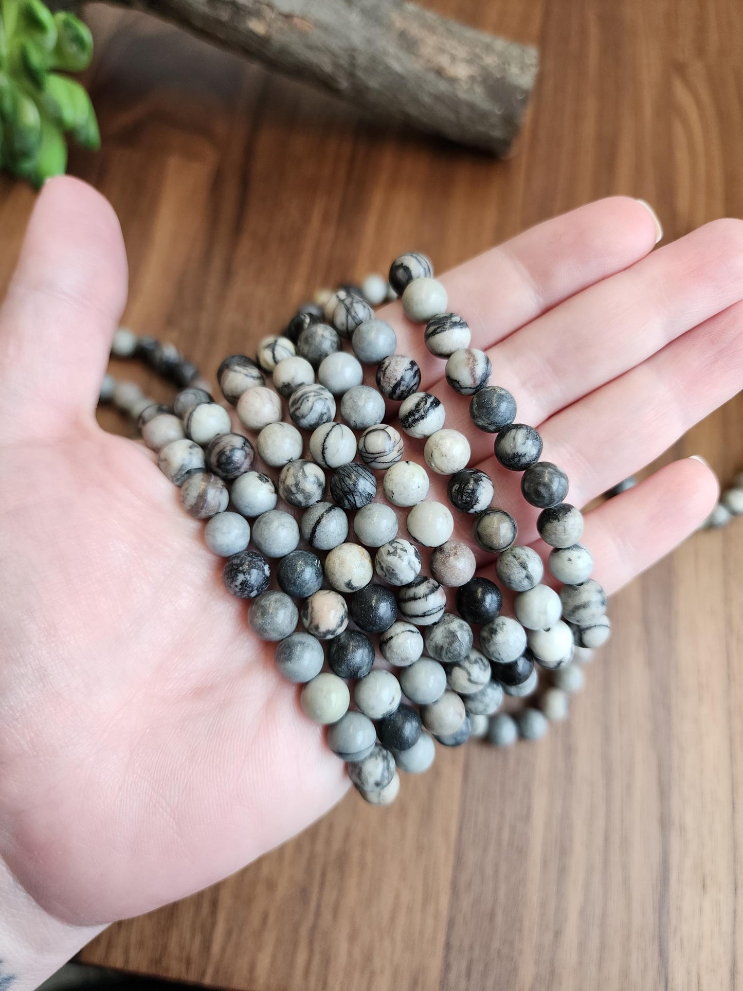 SpiderWeb Jasper Bracelet: 8MM Webbed Black and White Patterns for Halloween or Spooky Styles | Gothic Vibes Wednesday would Love!