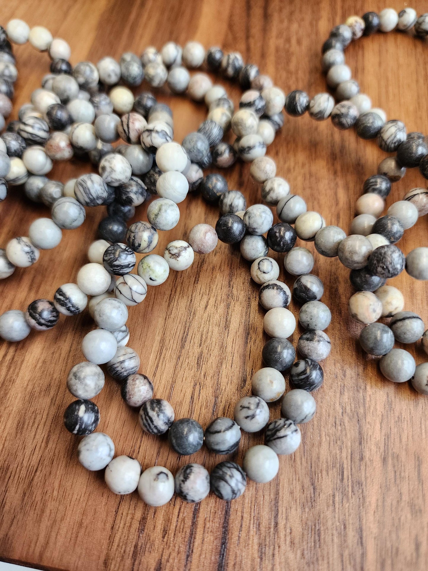 SpiderWeb Jasper Bracelet: 8MM Webbed Black and White Patterns for Halloween or Spooky Styles | Gothic Vibes Wednesday would Love!