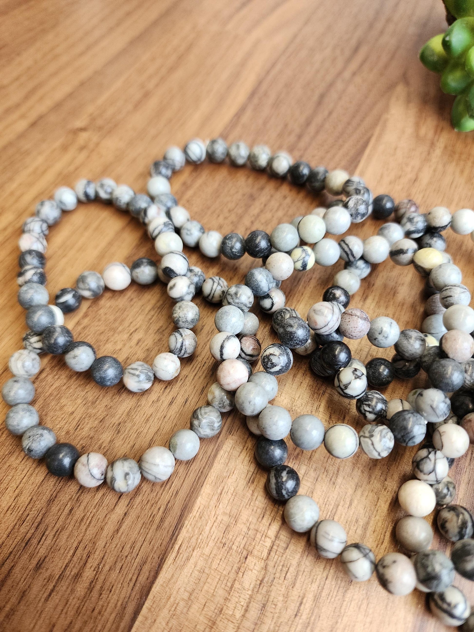 SpiderWeb Jasper Bracelet: 8MM Webbed Black and White Patterns for Halloween or Spooky Styles | Gothic Vibes Wednesday would Love!