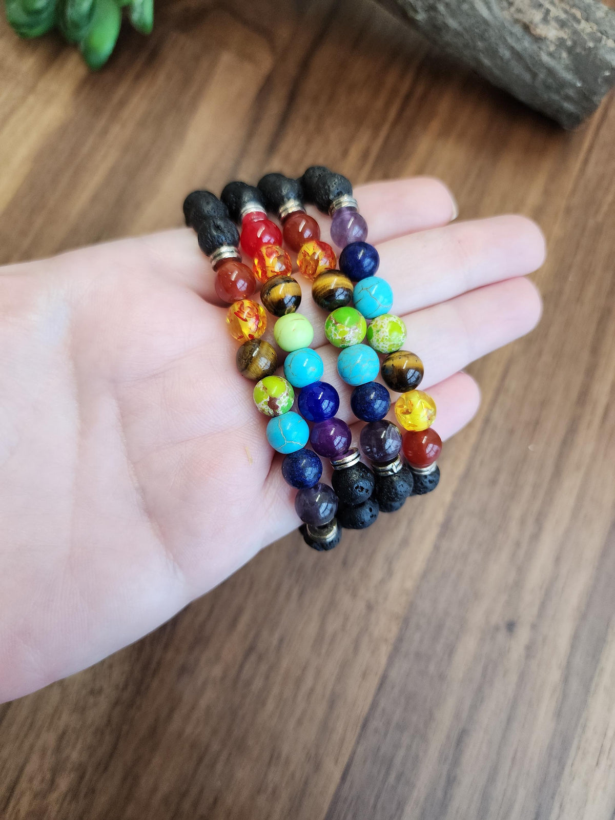 7 Chakra Bracelet: 8MM Lava Rock Crystal Beads | Rainbow Jewelry | Spiritual Yoga Meditation and Prayer Charm | ROYGBIV Wearable Art