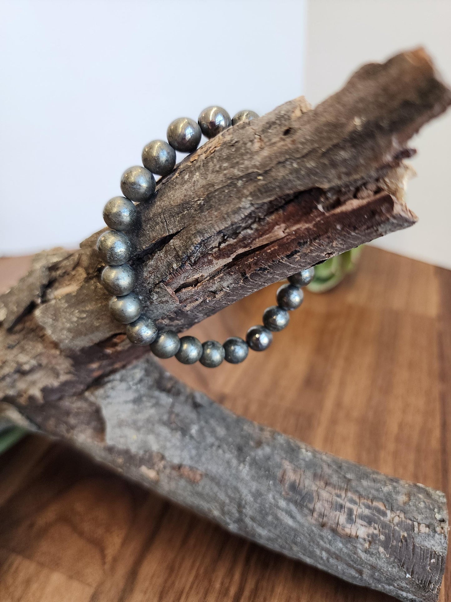 Pyrite (Fools Gold) Bracelet: 8MM Natural Crystal Beads | Subtle Golden Metalic Jewely