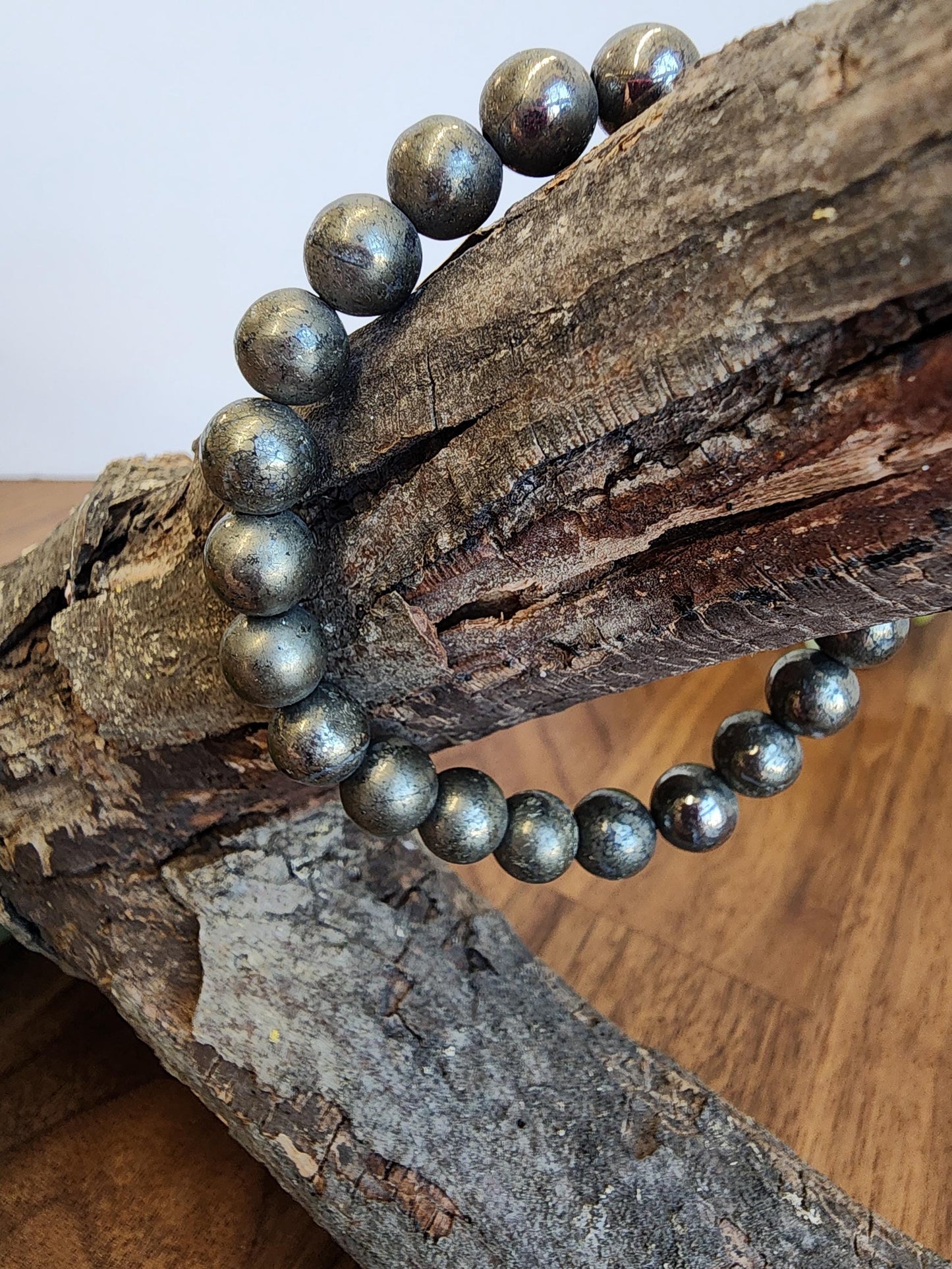 Pyrite (Fools Gold) Bracelet: 8MM Natural Crystal Beads | Subtle Golden Metalic Jewely