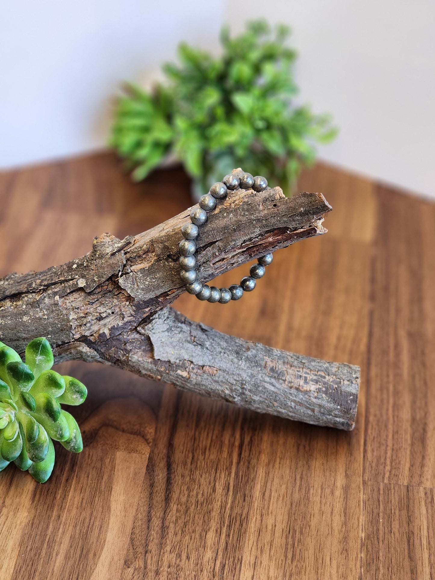 Pyrite (Fools Gold) Bracelet: 8MM Natural Crystal Beads | Subtle Golden Metalic Jewely