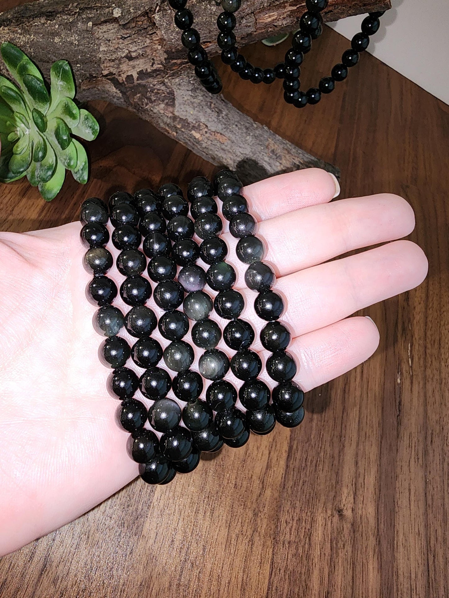 Rainbow Obsidian Bracelet: 8MM Natural Black Crystal Beads with Purple, Green Chatoyant Effect | Subtle LGBTQ+ Jewelry | Pride Couple's Gift