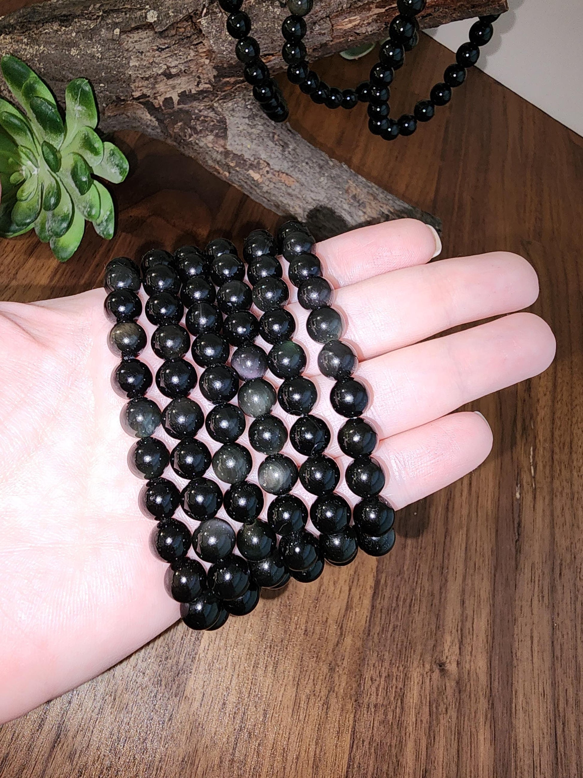 Rainbow Obsidian Bracelet: 8MM Natural Black Crystal Beads with Purple, Green Chatoyant Effect | Subtle LGBTQ+ Jewelry | Pride Couple's Gift