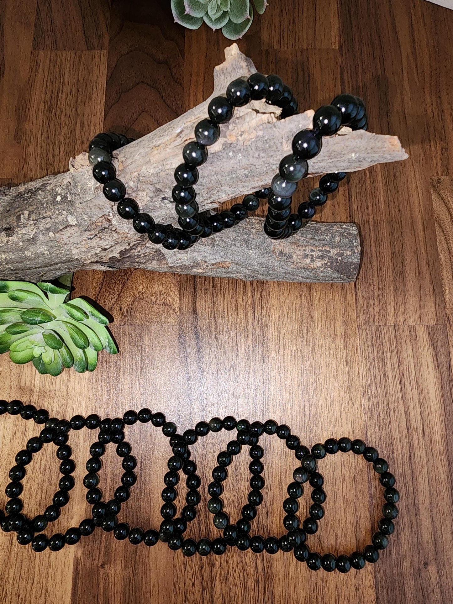 Rainbow Obsidian Bracelet: 8MM Natural Black Crystal Beads with Purple, Green Chatoyant Effect | Subtle LGBTQ+ Jewelry | Pride Couple's Gift