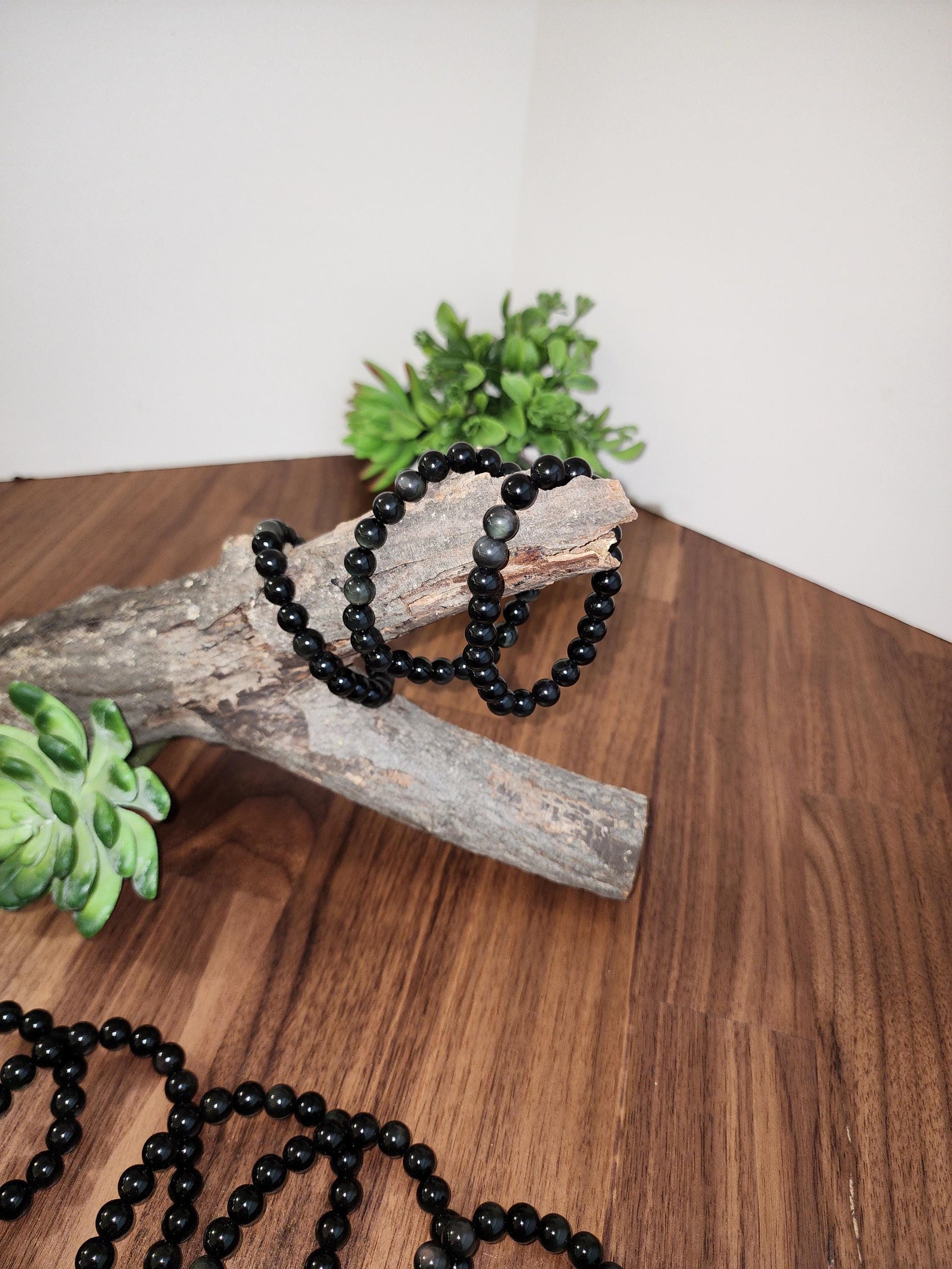 Rainbow Obsidian Bracelet: 8MM Natural Black Crystal Beads with Purple, Green Chatoyant Effect | Subtle LGBTQ+ Jewelry | Pride Couple's Gift