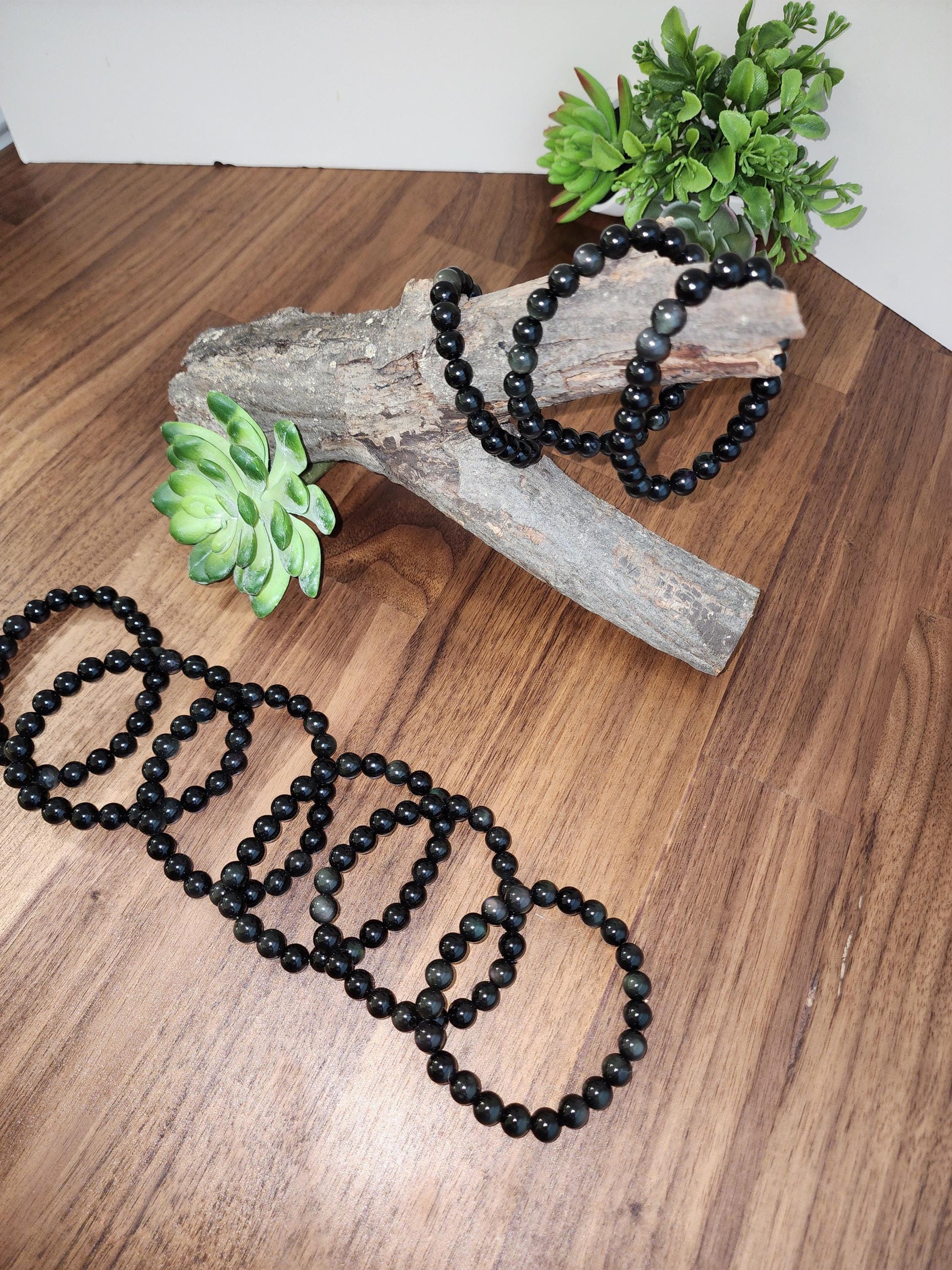 Rainbow Obsidian Bracelet: 8MM Natural Black Crystal Beads with Purple, Green Chatoyant Effect | Subtle LGBTQ+ Jewelry | Pride Couple's Gift