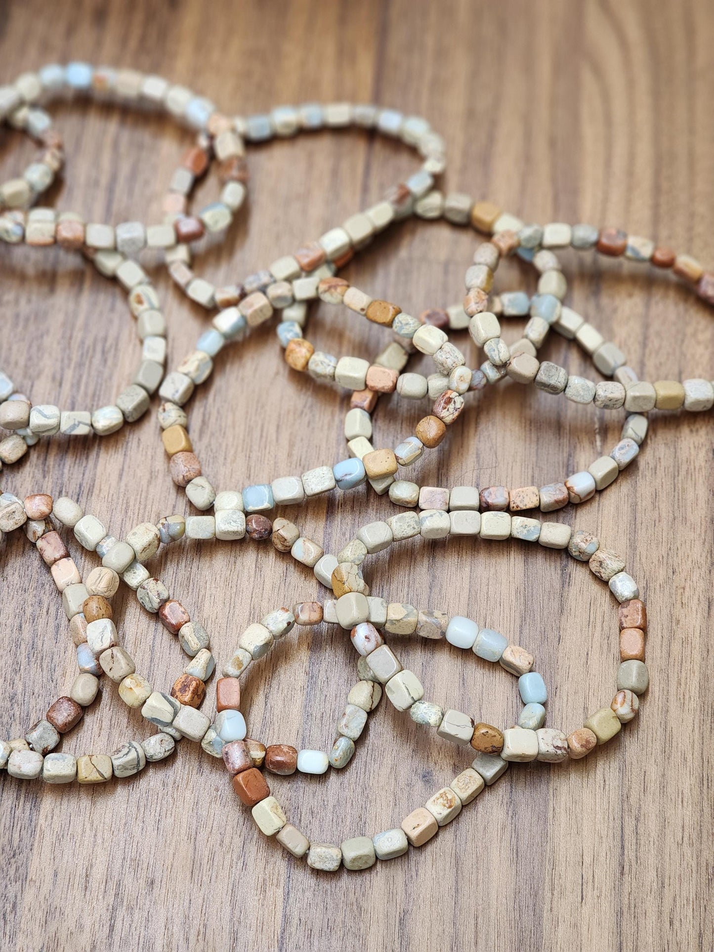 Aqua Terra Jasper Bracelet: Nugget Style 5-8mm Beads | Arizona Serpentine | Seen in Sedona Sunrise Crystal Confetti