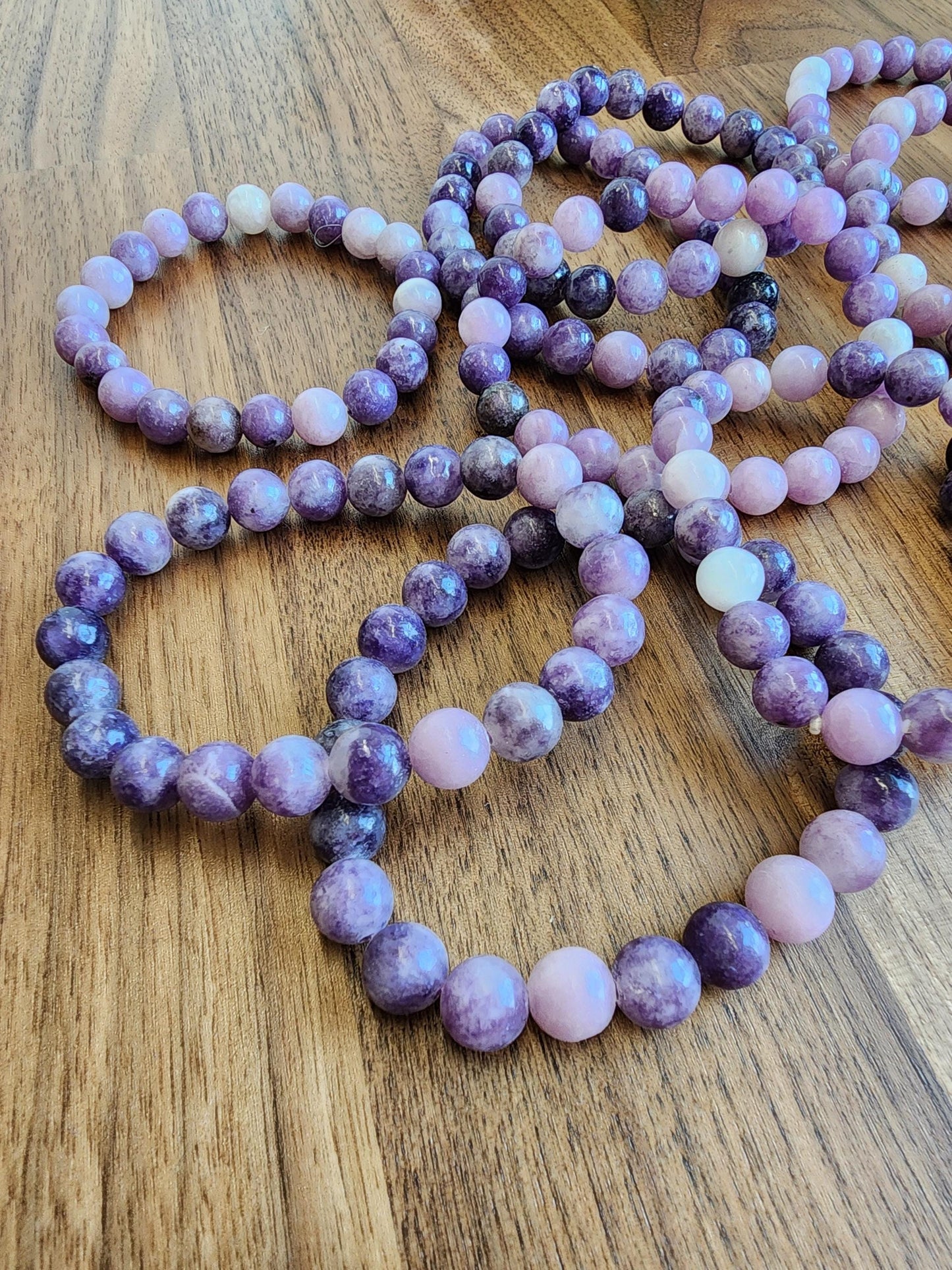 Lepidolite Bracelet: 8MM Purple Crystal Beads | Rare, lilac-purple lithium-rich mica mineral