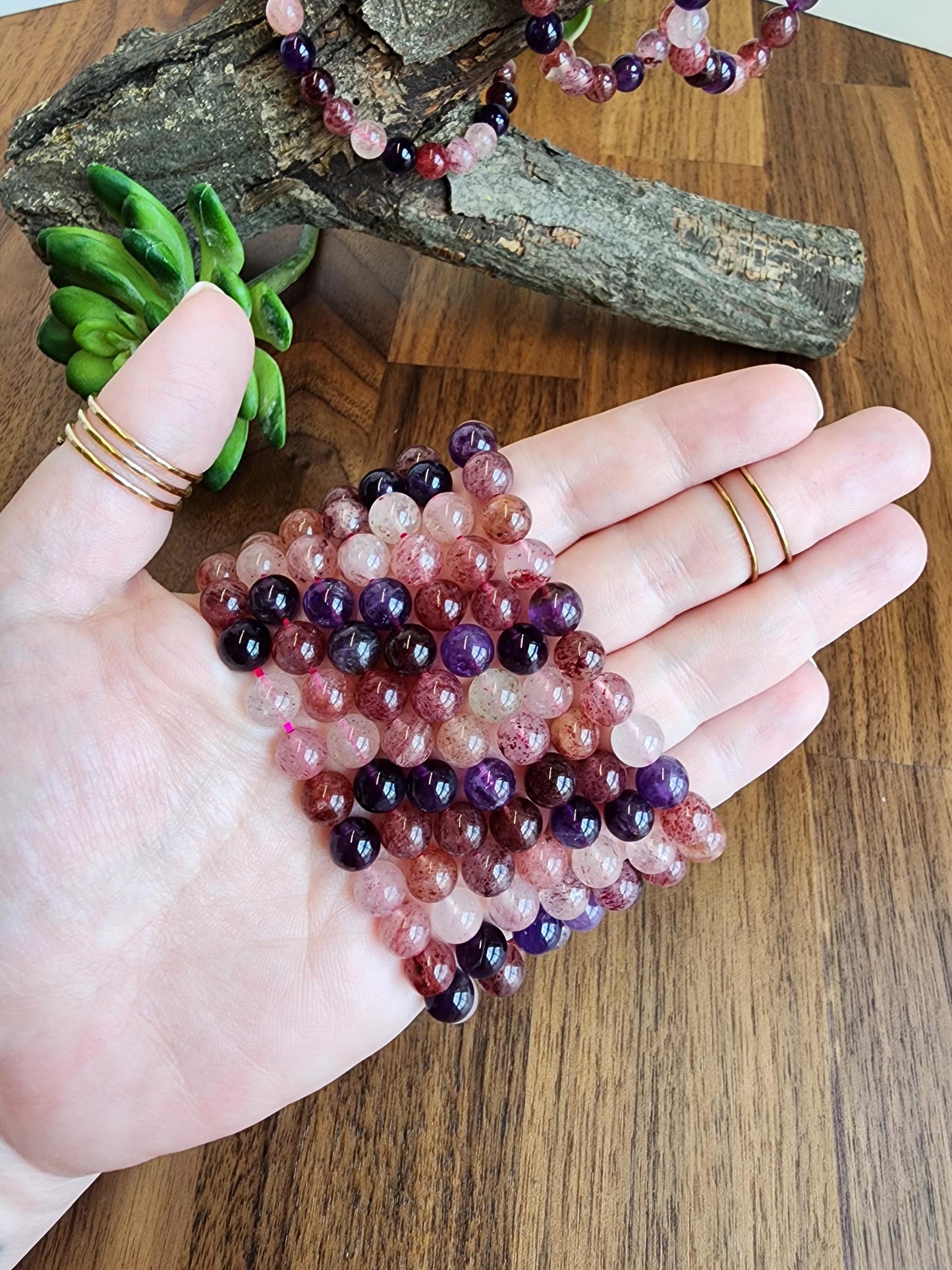 Super 7 Bracelet: 7.5 MM Sacred Seven Melody Stone Crystal Beads | Natural Rainbow Purple, Red, Pink Jewelry | Rare High Vibration Energy