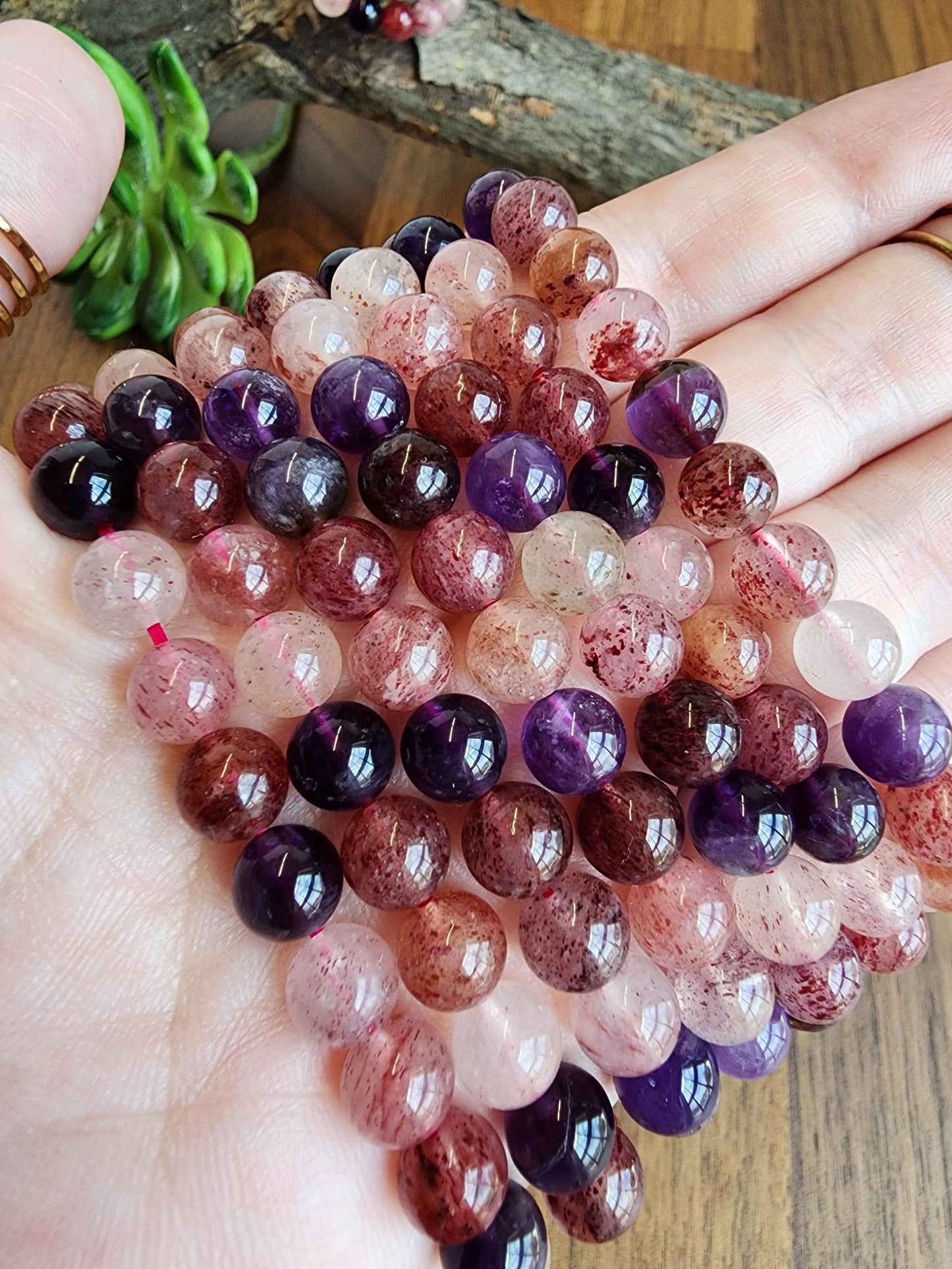 Super 7 Bracelet: 7.5 MM Sacred Seven Melody Stone Crystal Beads | Natural Rainbow Purple, Red, Pink Jewelry | Rare High Vibration Energy