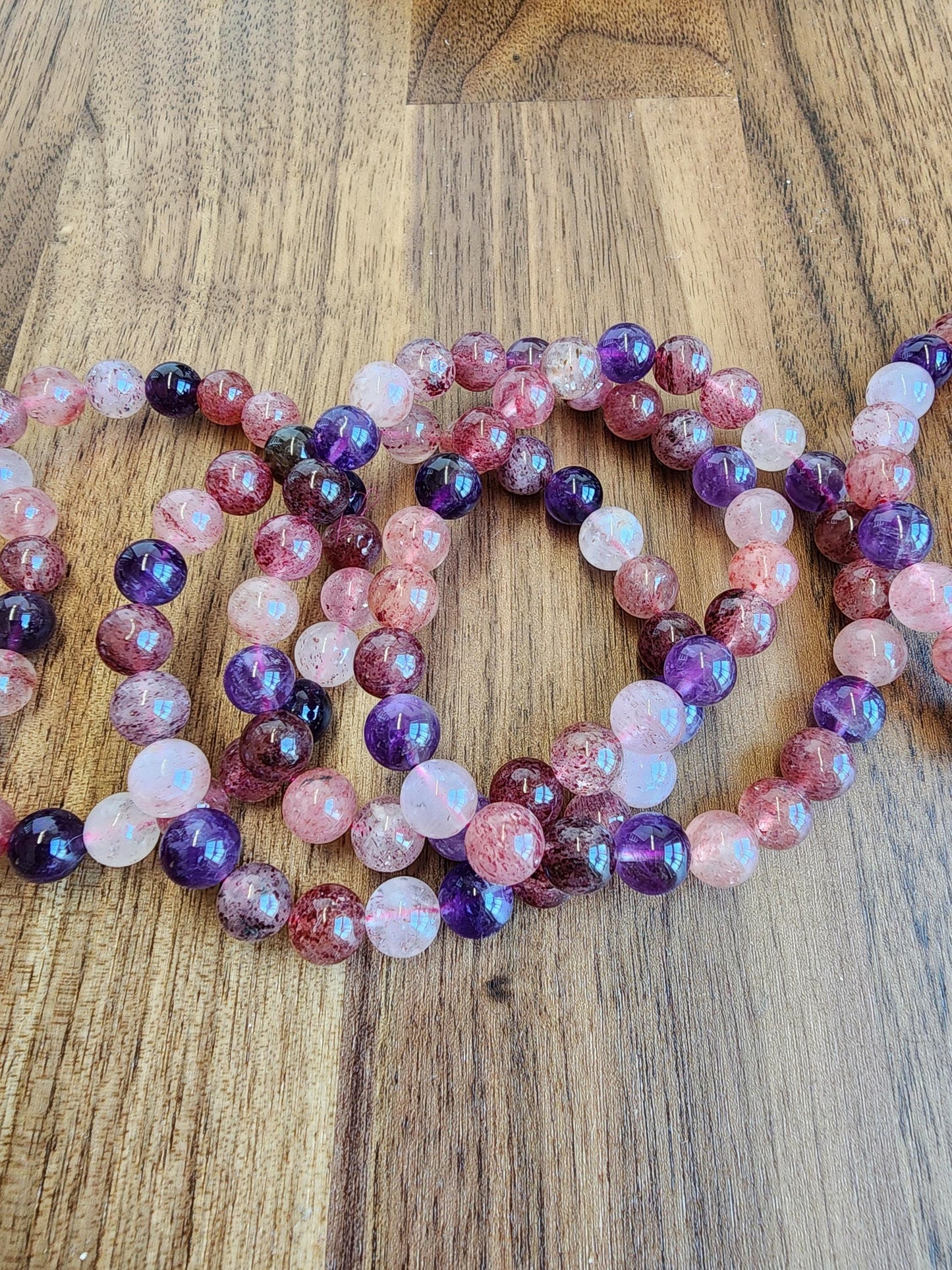 Super 7 Bracelet: 7.5 MM Sacred Seven Melody Stone Crystal Beads | Natural Rainbow Purple, Red, Pink Jewelry | Rare High Vibration Energy