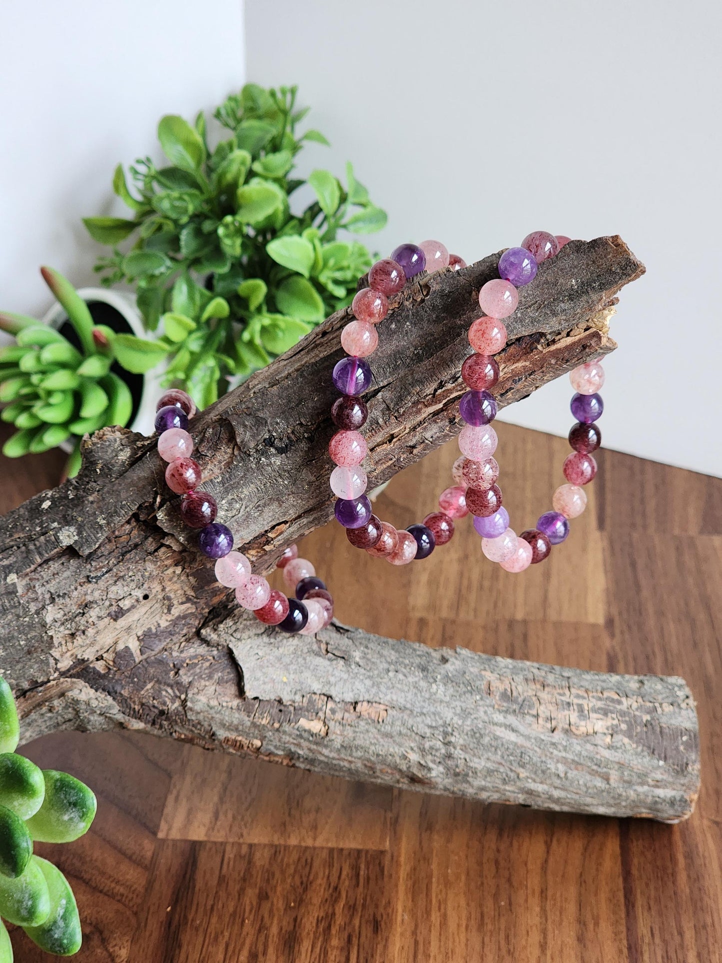 Super 7 Bracelet: 7.5 MM Sacred Seven Melody Stone Crystal Beads | Natural Rainbow Purple, Red, Pink Jewelry | Rare High Vibration Energy