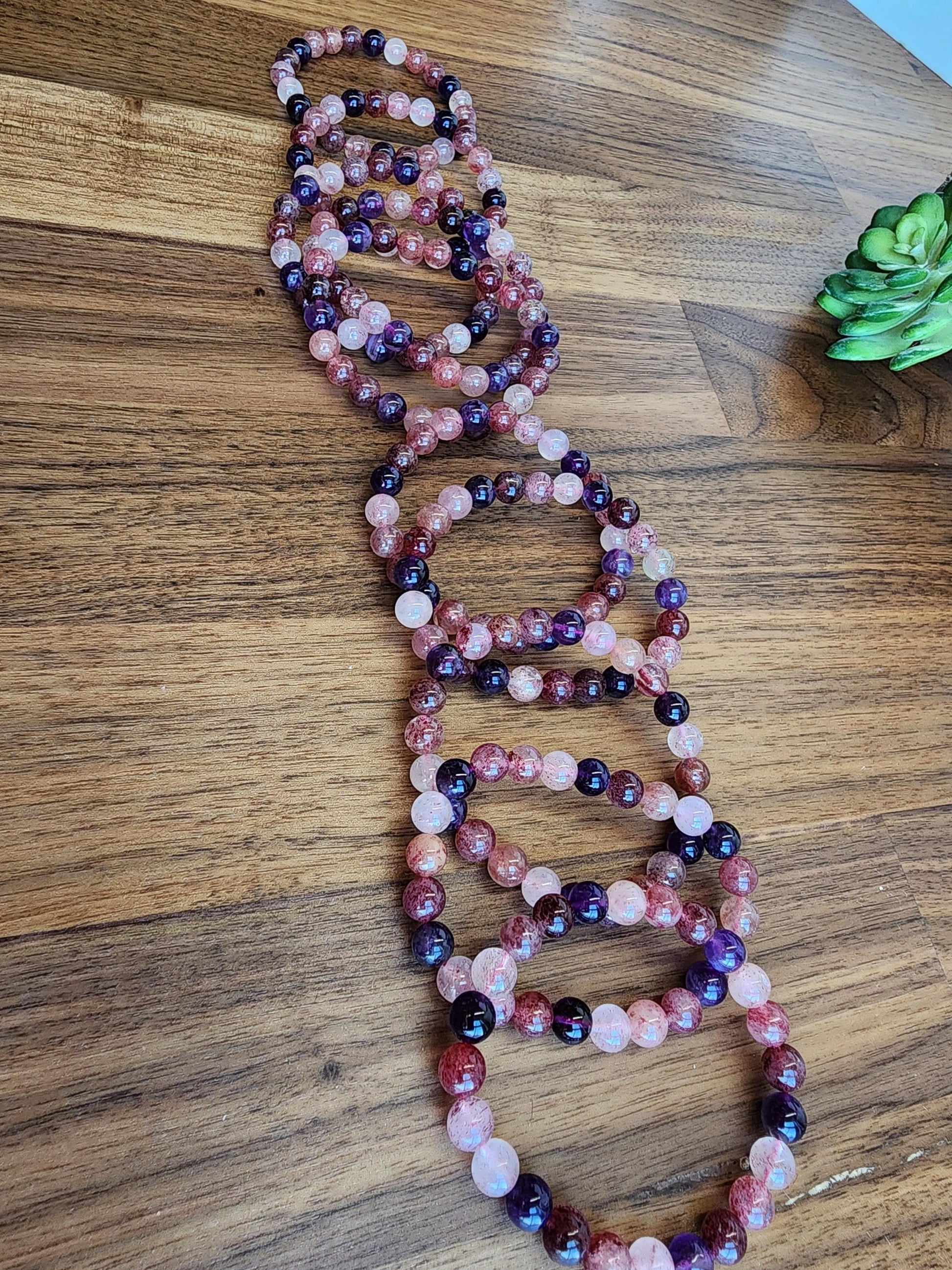 Super 7 Bracelet: 7.5 MM Sacred Seven Melody Stone Crystal Beads | Natural Rainbow Purple, Red, Pink Jewelry | Rare High Vibration Energy