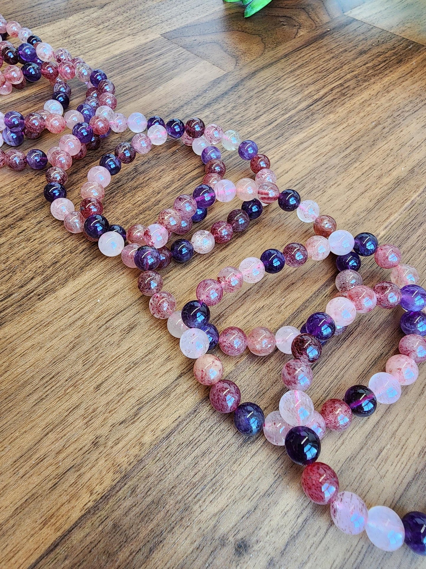 Super 7 Bracelet: 7.5 MM Sacred Seven Melody Stone Crystal Beads | Natural Rainbow Purple, Red, Pink Jewelry | Rare High Vibration Energy
