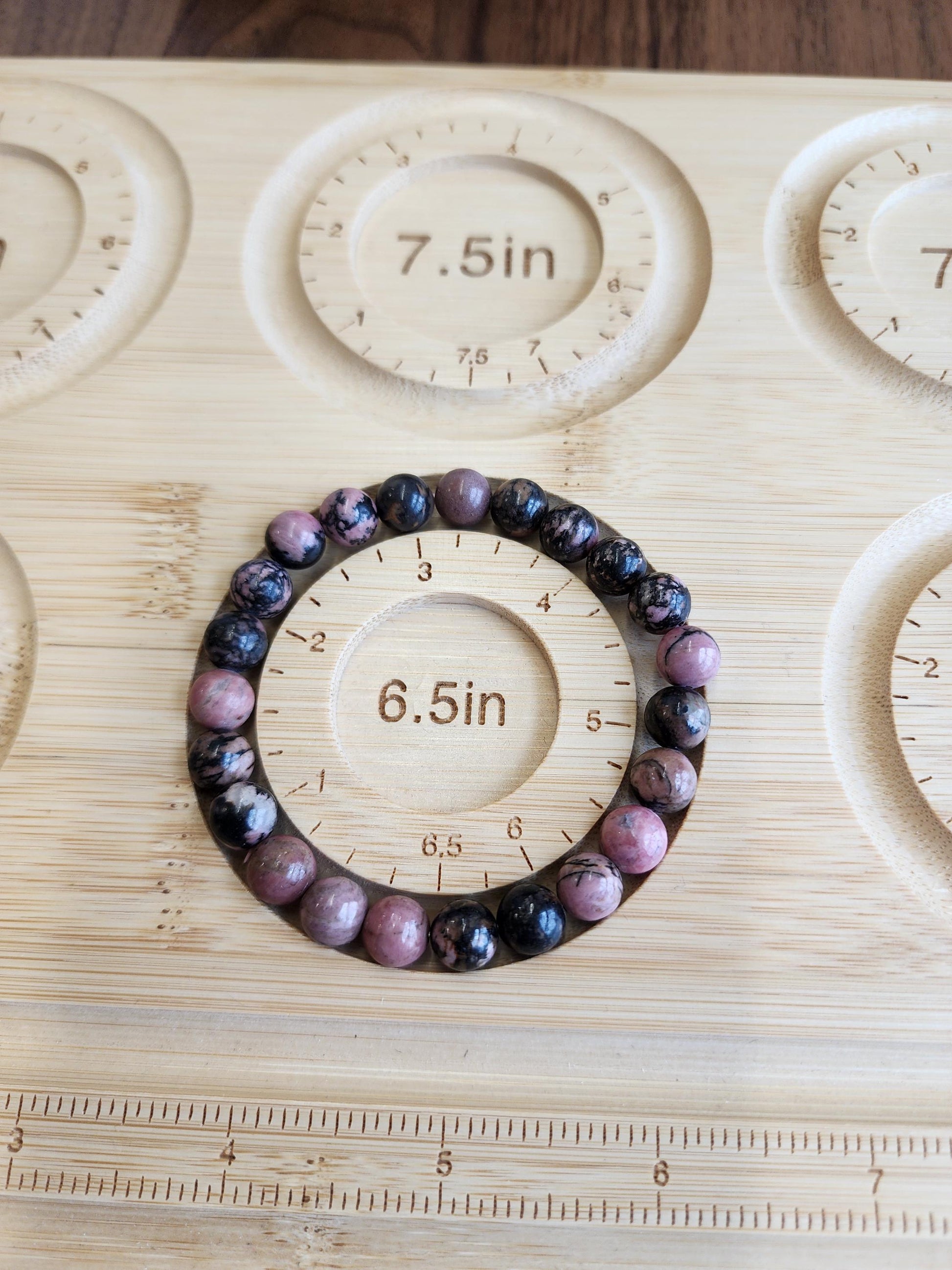 Black Veined Rhodonite Bracelet: 8MM Pink Crystal Beads with Spideweb Patterns | Edgy Cool Gift for a Goth Girl or a Steampunk Teen