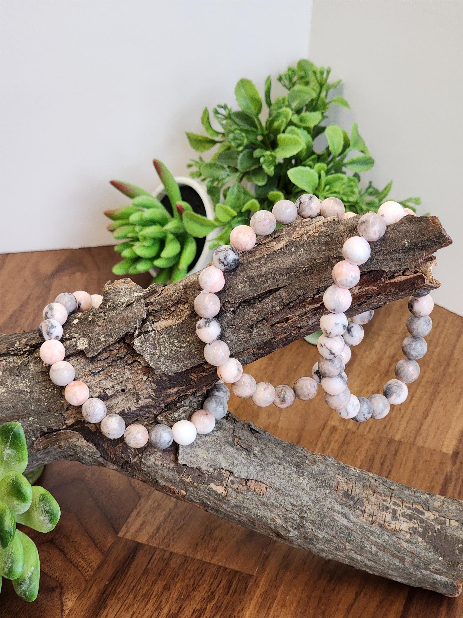 Pink Zebra Jasper: 8MM Natural Crystal Beads | Subtle Gray Pink and White Hues | Perfect gift for Teens, Easter Baskets, and Fun Summer Fits