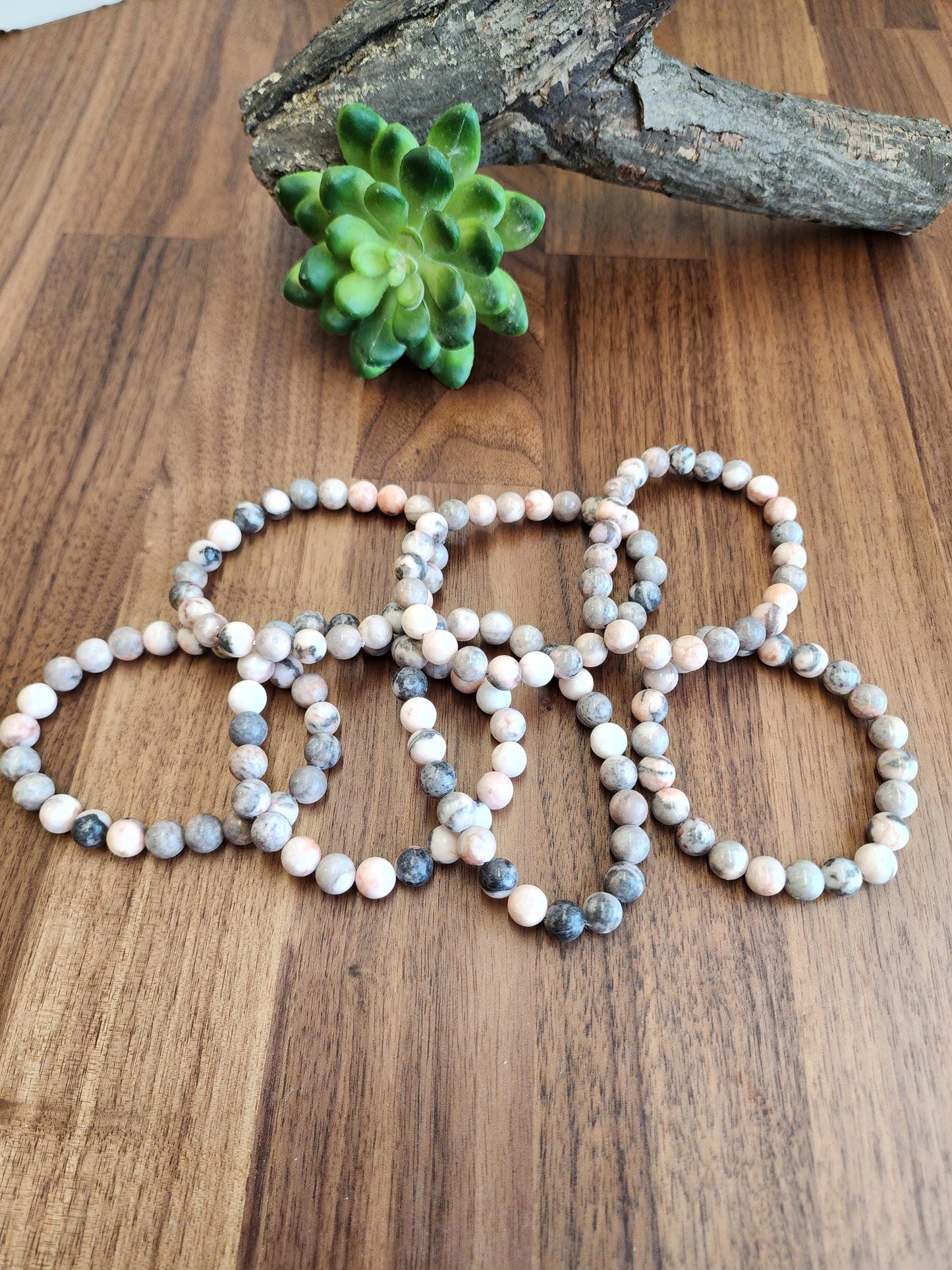 Pink Zebra Jasper: 8MM Natural Crystal Beads | Subtle Gray Pink and White Hues | Perfect gift for Teens, Easter Baskets, and Fun Summer Fits