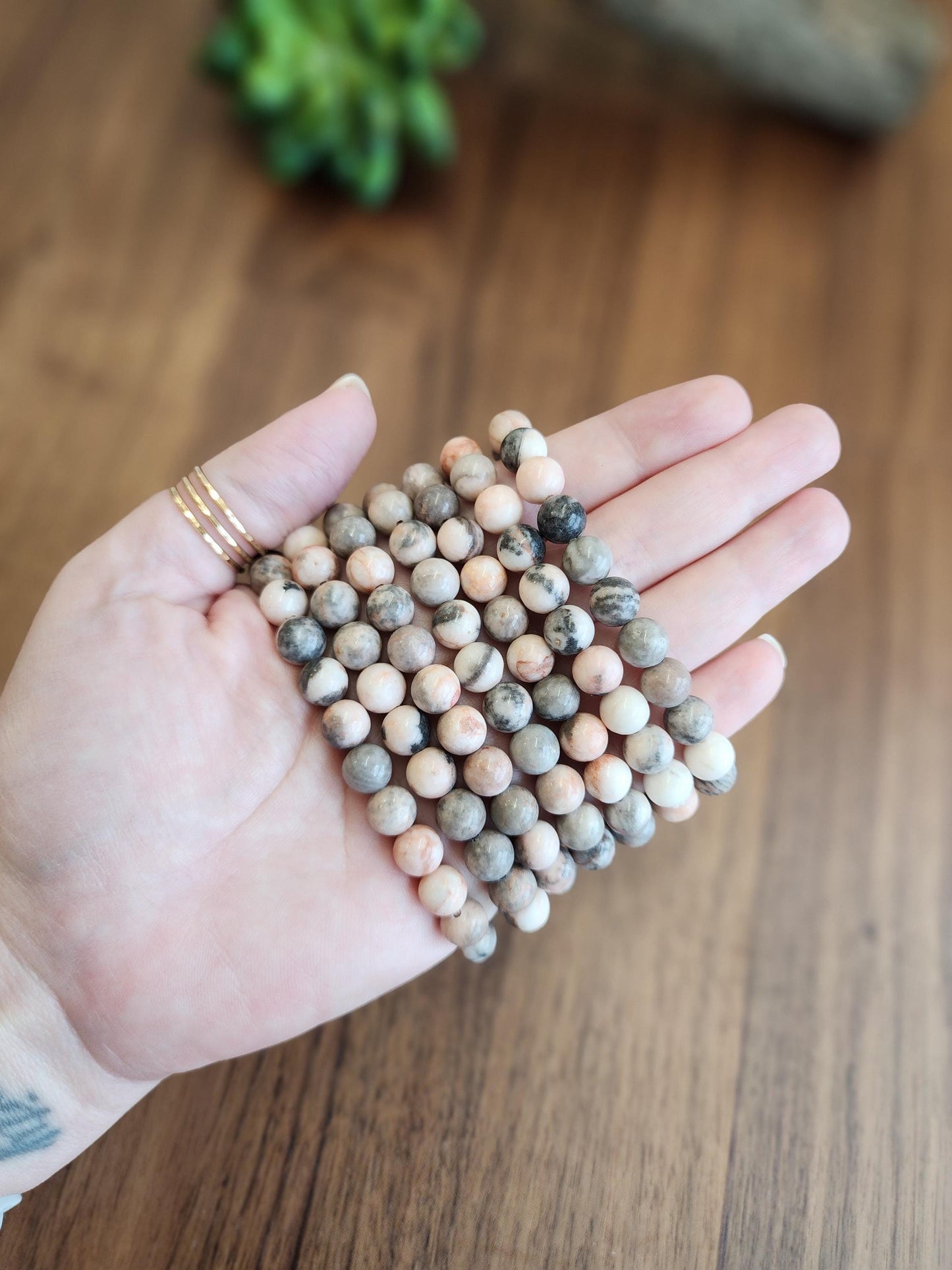 Pink Zebra Jasper: 8MM Natural Crystal Beads | Subtle Gray Pink and White Hues | Perfect gift for Teens, Easter Baskets, and Fun Summer Fits