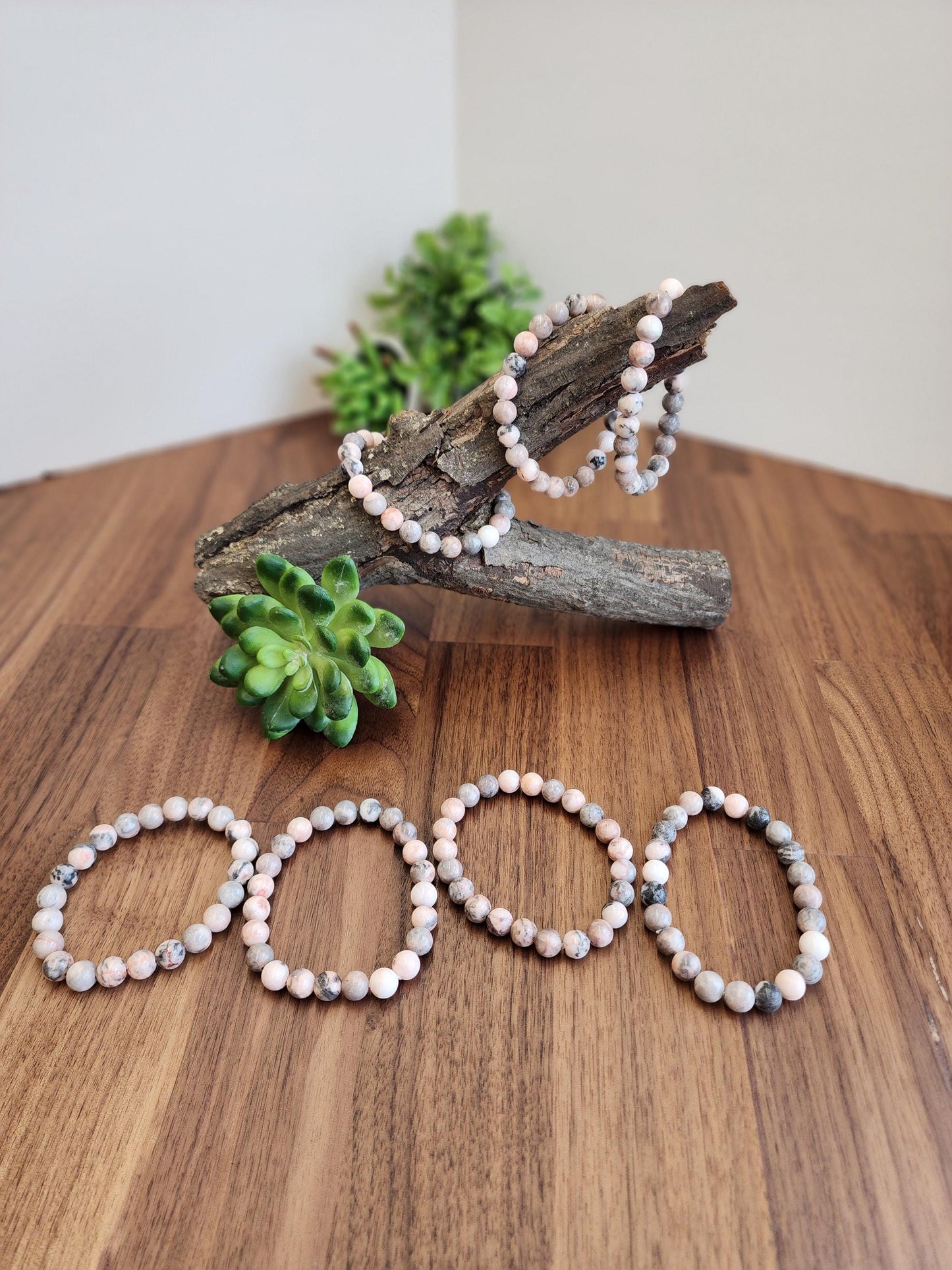 Pink Zebra Jasper: 8MM Natural Crystal Beads | Subtle Gray Pink and White Hues | Perfect gift for Teens, Easter Baskets, and Fun Summer Fits