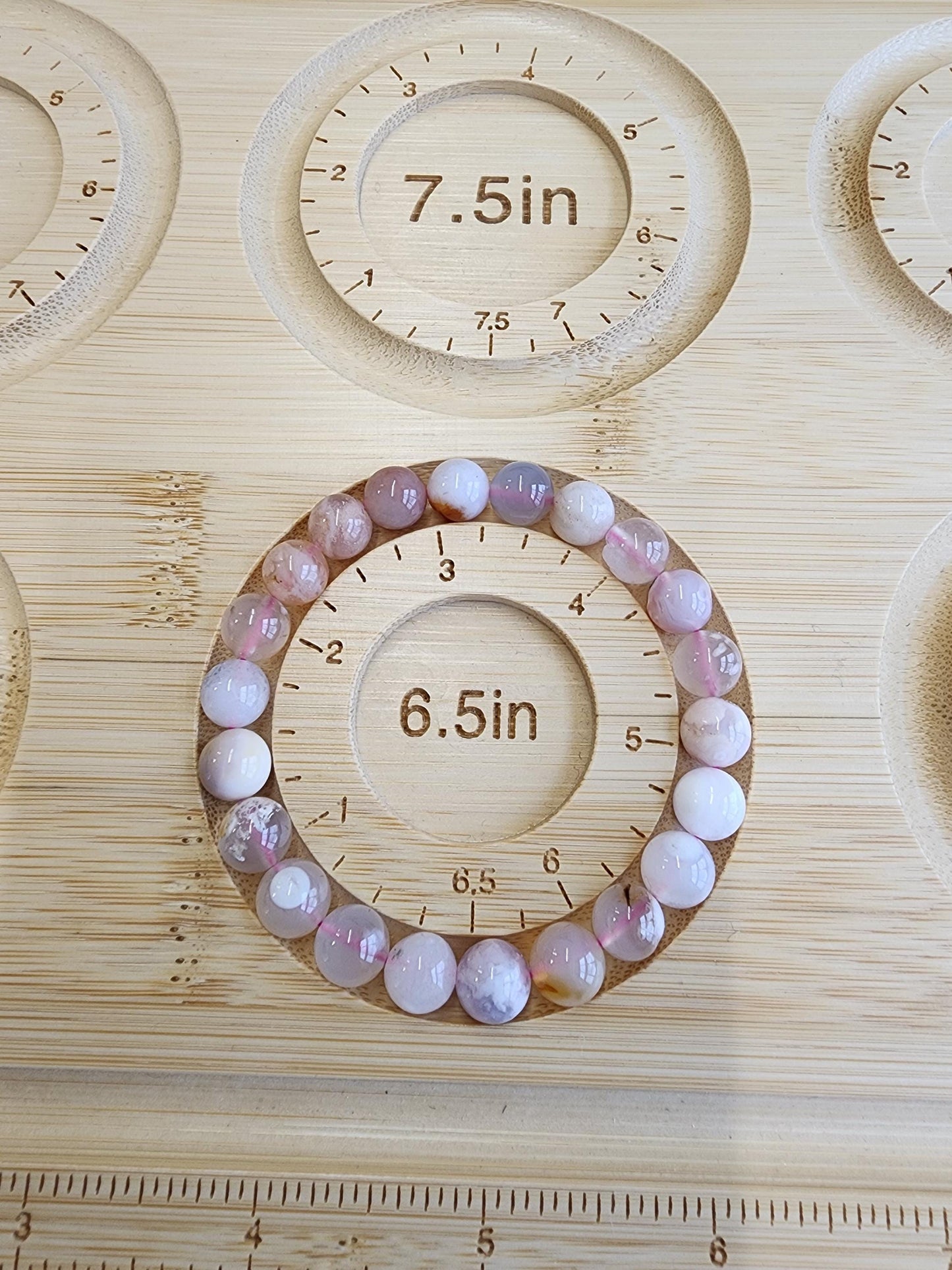 Flower Agate Bracelet: 8MM Crystal beads in peachy pink hues with Blossom Inclusions | Spring or Easter | Summer Garden Outfit Idea