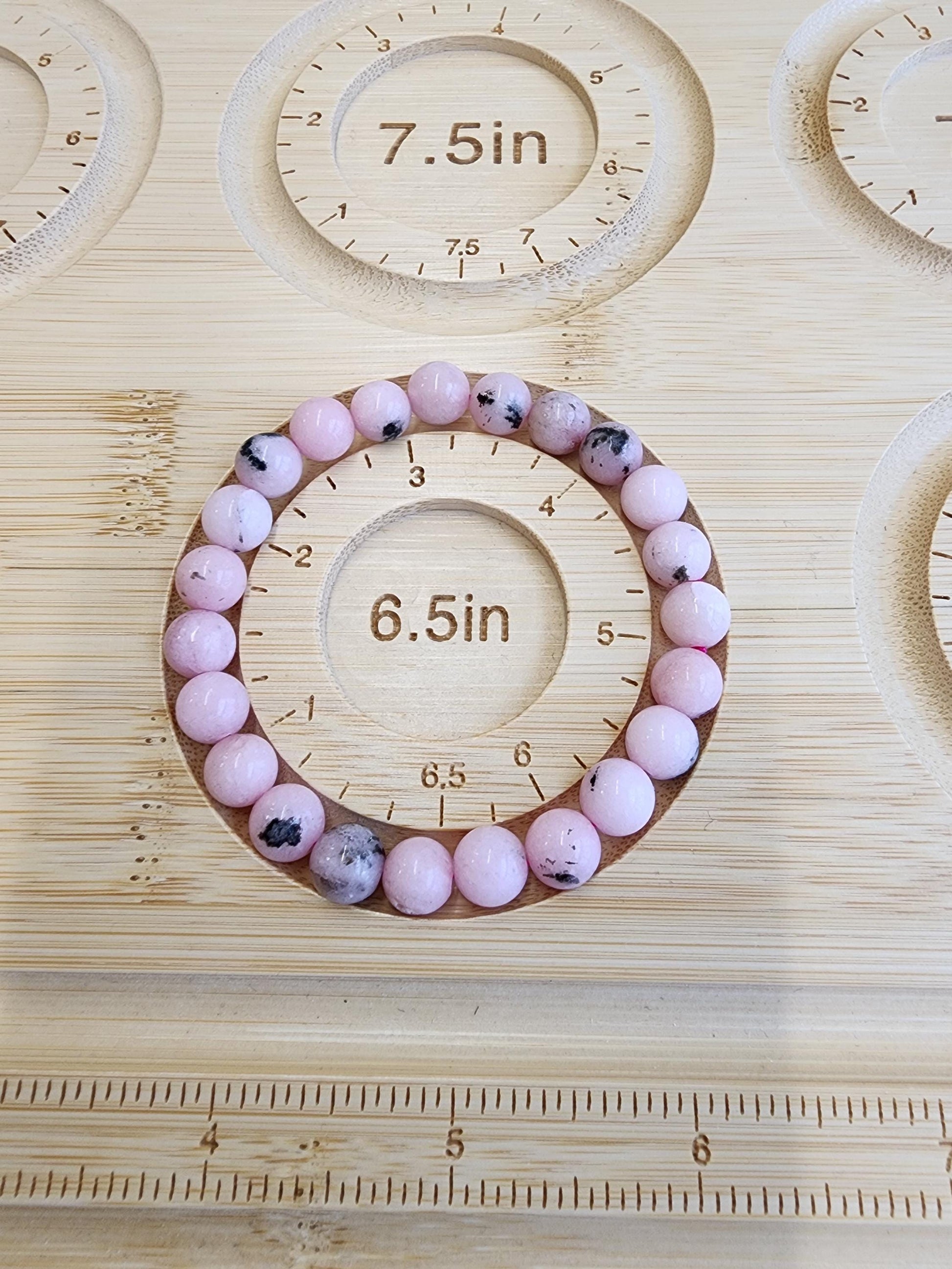 Pink Dendritic Opal Bracelet: 8MM Natural Crystal Beads Enhanced with Pale Pink Dye | Mother's Day Gift or Easter Basket Stuffer for Kids
