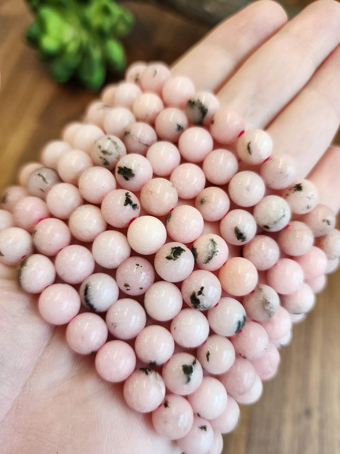 Pink Dendritic Opal Bracelet: 8MM Natural Crystal Beads Enhanced with Pale Pink Dye | Mother's Day Gift or Easter Basket Stuffer for Kids