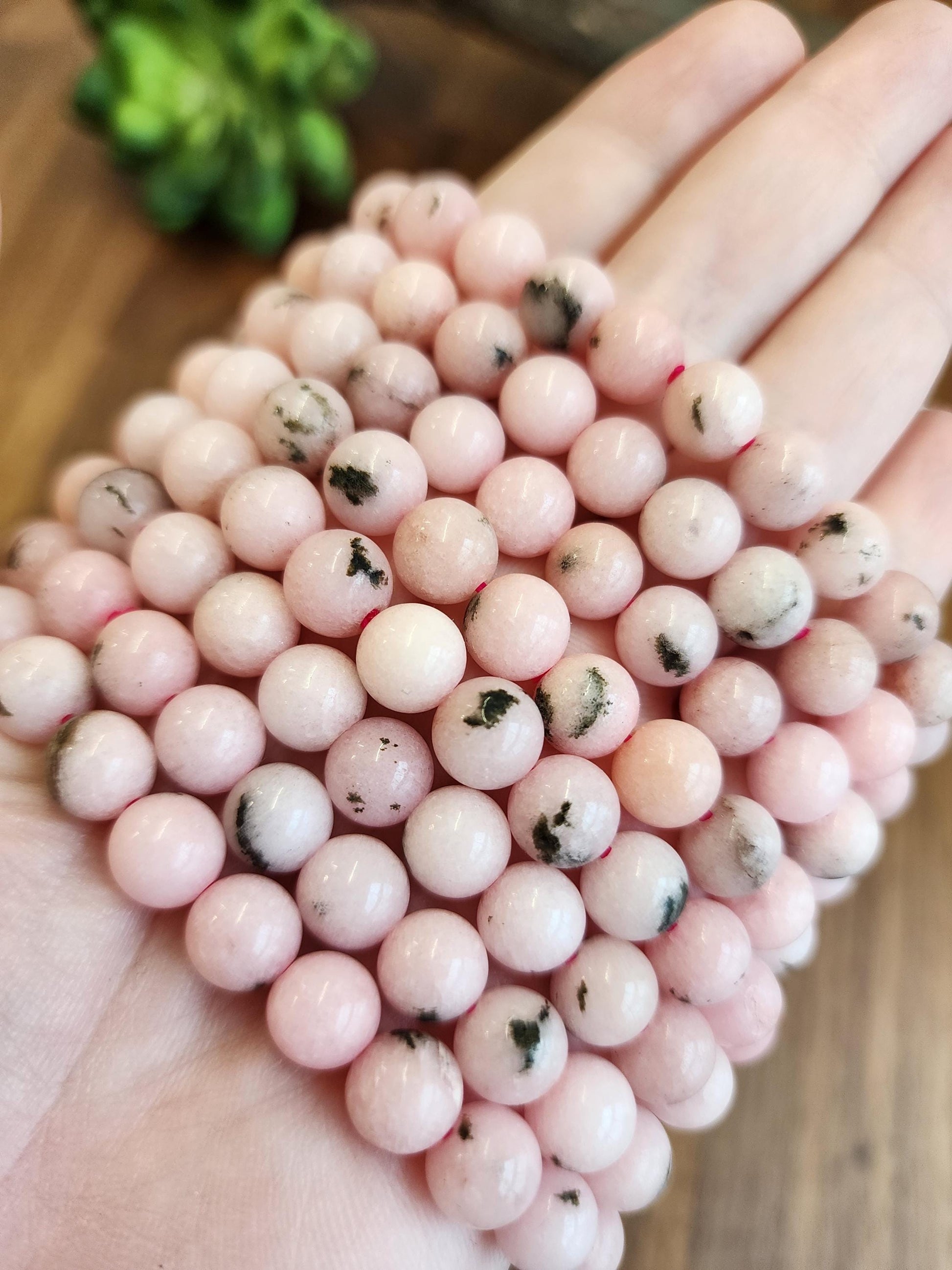 Pink Dendritic Opal Bracelet: 8MM Natural Crystal Beads Enhanced with Pale Pink Dye | Mother's Day Gift or Easter Basket Stuffer for Kids