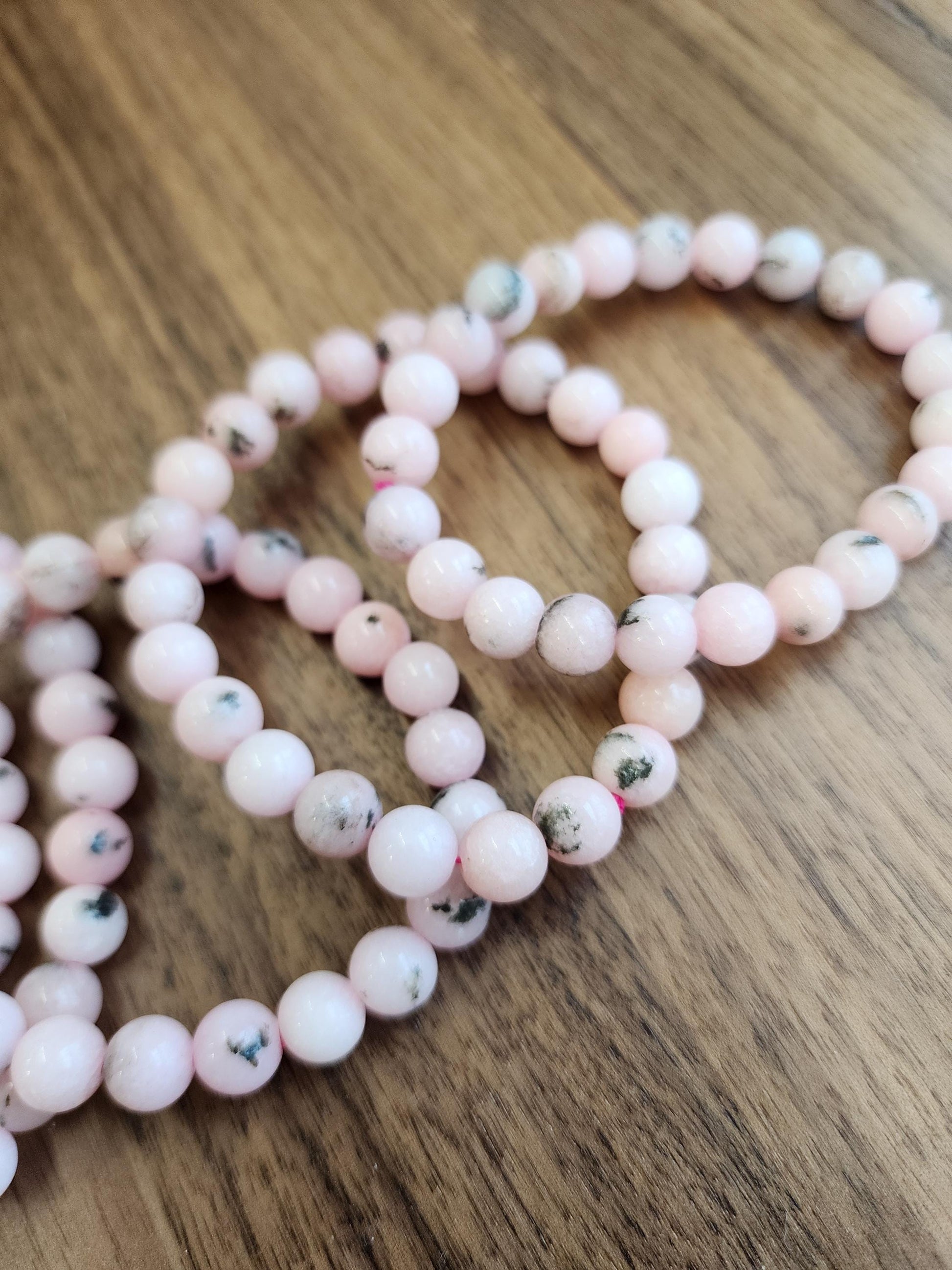 Pink Dendritic Opal Bracelet: 8MM Natural Crystal Beads Enhanced with Pale Pink Dye | Mother's Day Gift or Easter Basket Stuffer for Kids