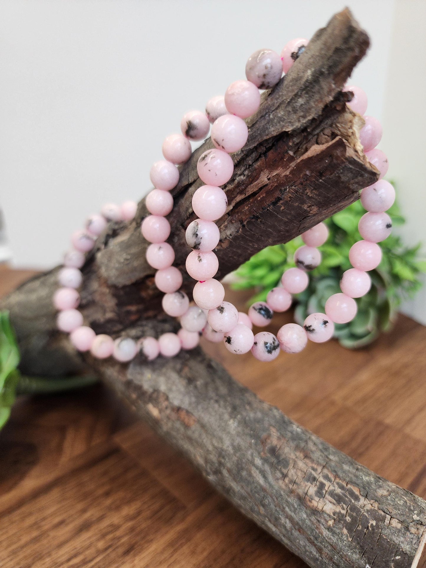 Pink Dendritic Opal Bracelet: 8MM Natural Crystal Beads Enhanced with Pale Pink Dye | Mother's Day Gift or Easter Basket Stuffer for Kids