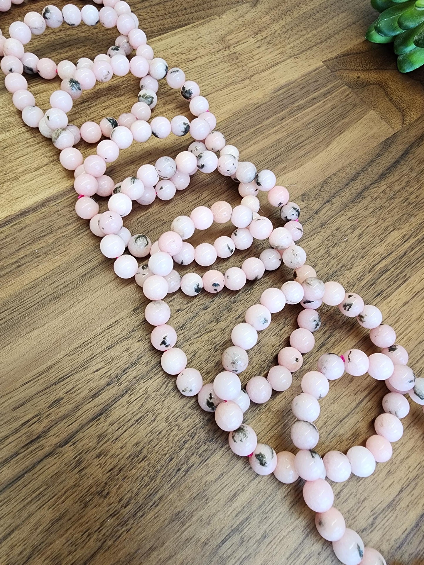 Pink Dendritic Opal Bracelet: 8MM Natural Crystal Beads Enhanced with Pale Pink Dye | Mother's Day Gift or Easter Basket Stuffer for Kids