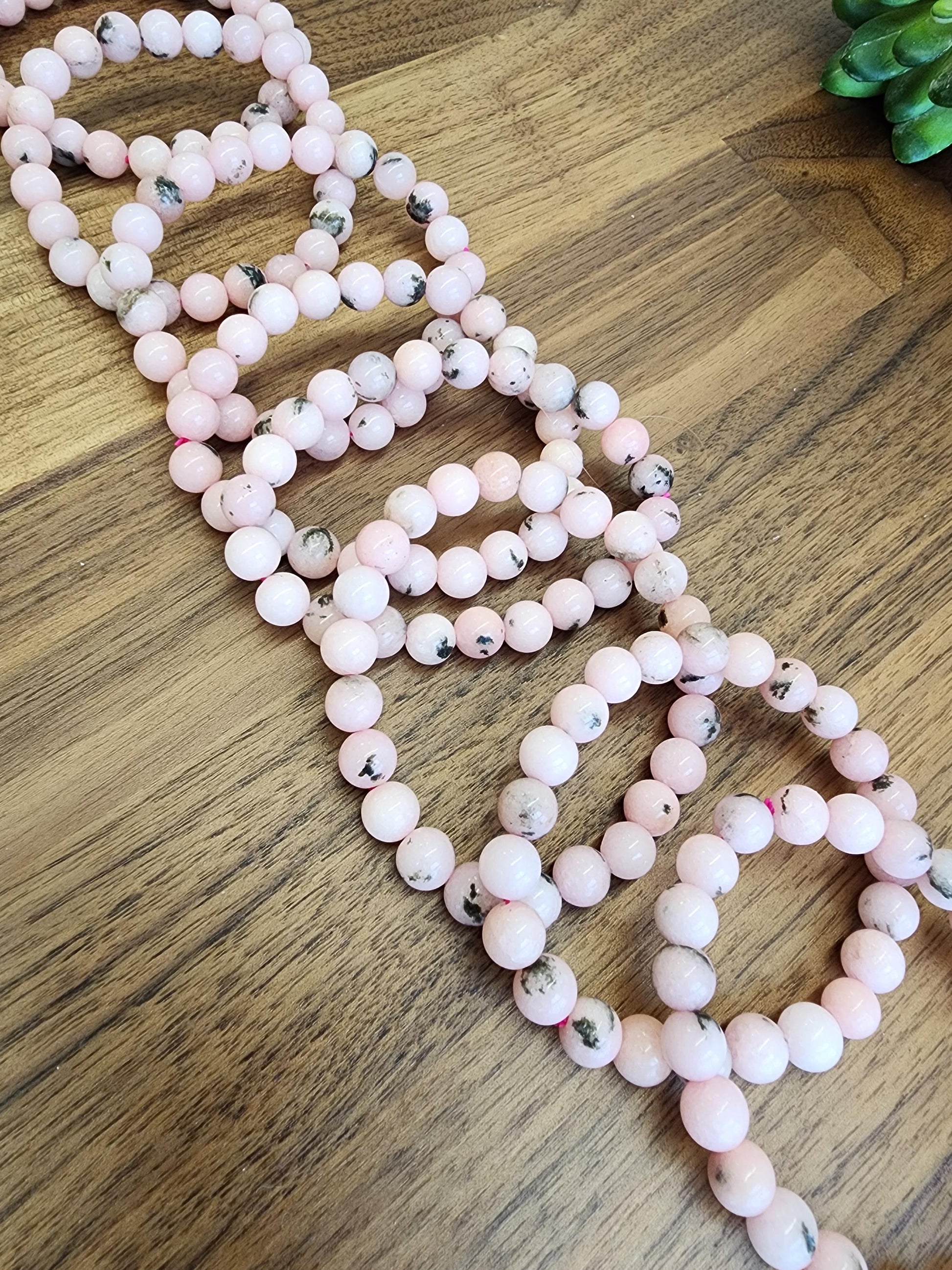 Pink Dendritic Opal Bracelet: 8MM Natural Crystal Beads Enhanced with Pale Pink Dye | Mother's Day Gift or Easter Basket Stuffer for Kids