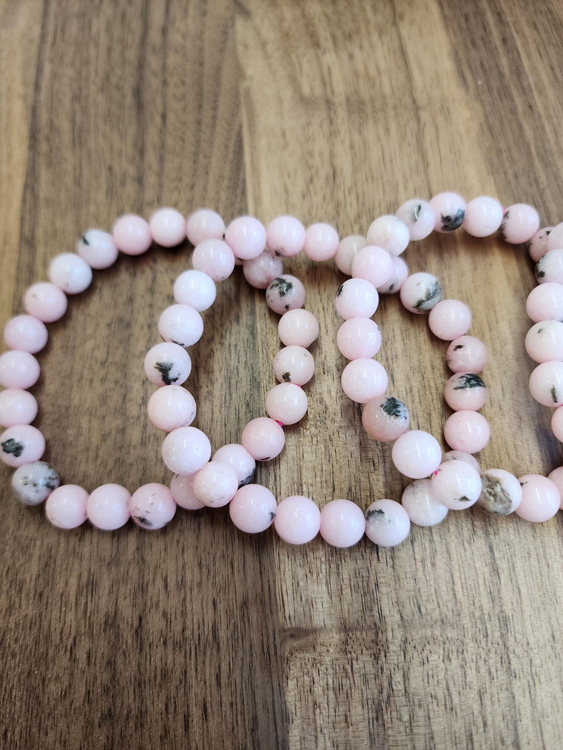 Pink Dendritic Opal Bracelet: 8MM Natural Crystal Beads Enhanced with Pale Pink Dye | Mother's Day Gift or Easter Basket Stuffer for Kids