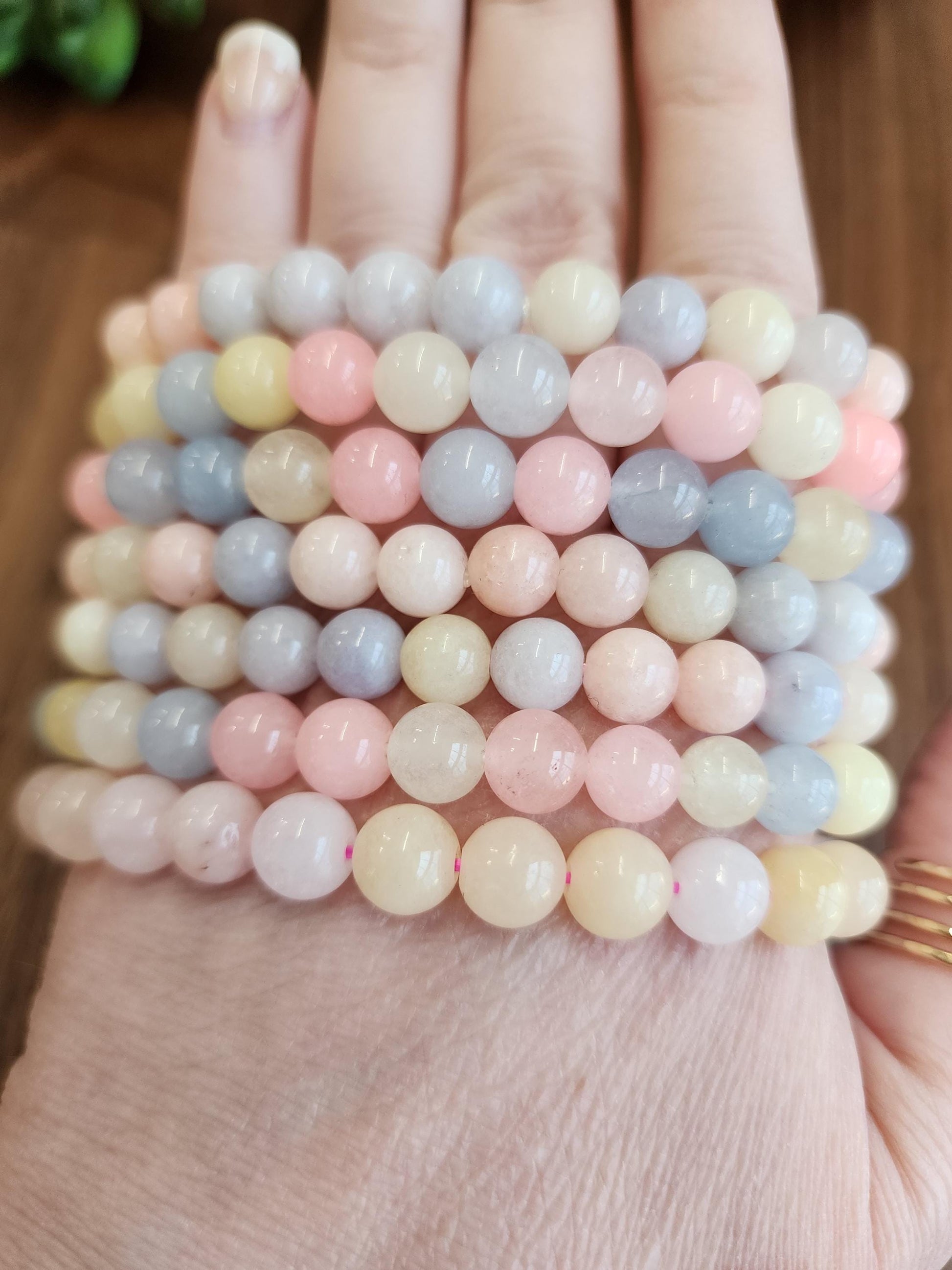Morganite Crystal Bracelet: 8MM Natural Baby Pink, Soft Yellow, Cloudy Blue Beads | Perfect gift Easter or that Pastelcore Vibe for Spring