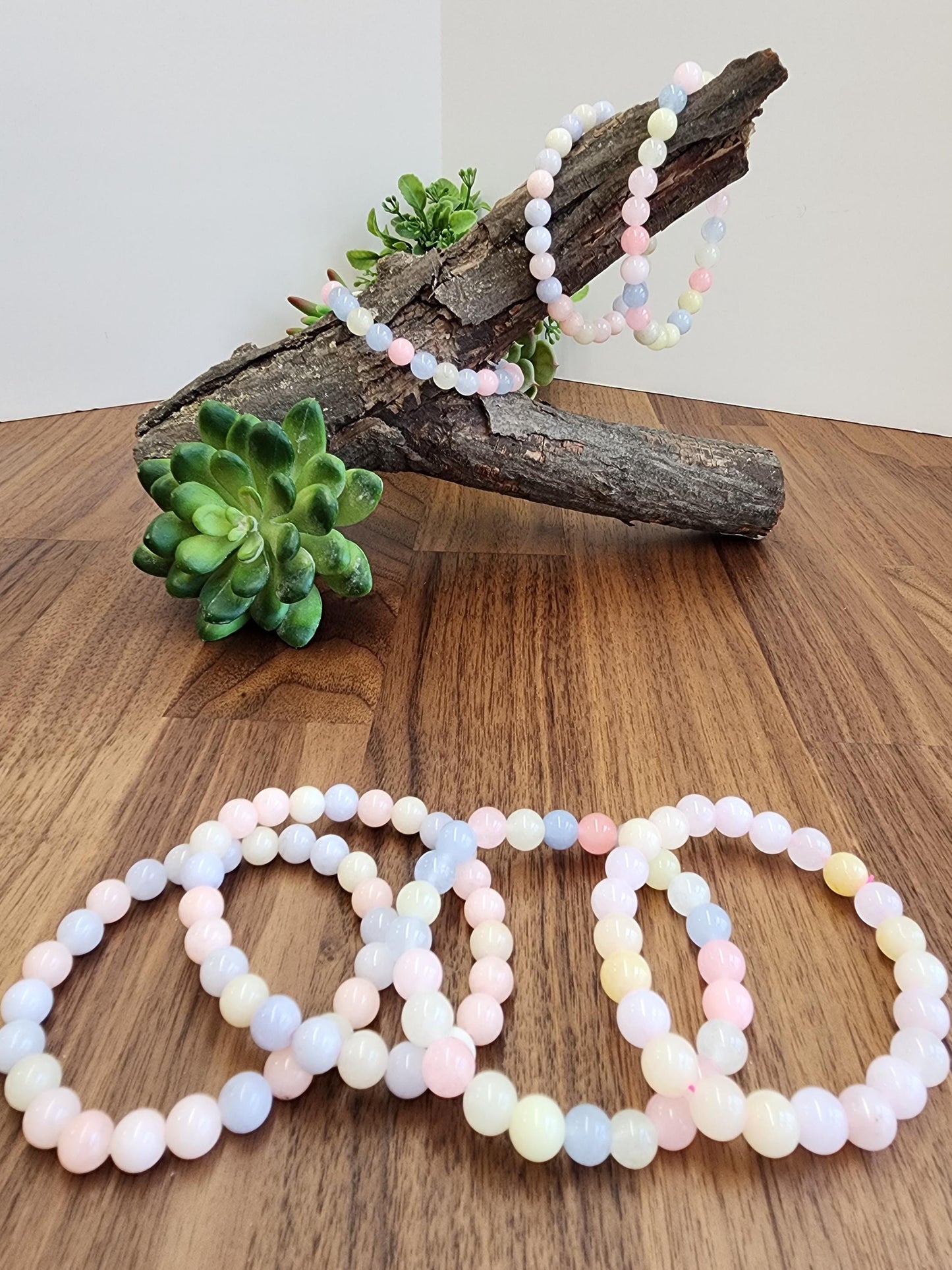 Morganite Crystal Bracelet: 8MM Natural Baby Pink, Soft Yellow, Cloudy Blue Beads | Perfect gift Easter or that Pastelcore Vibe for Spring