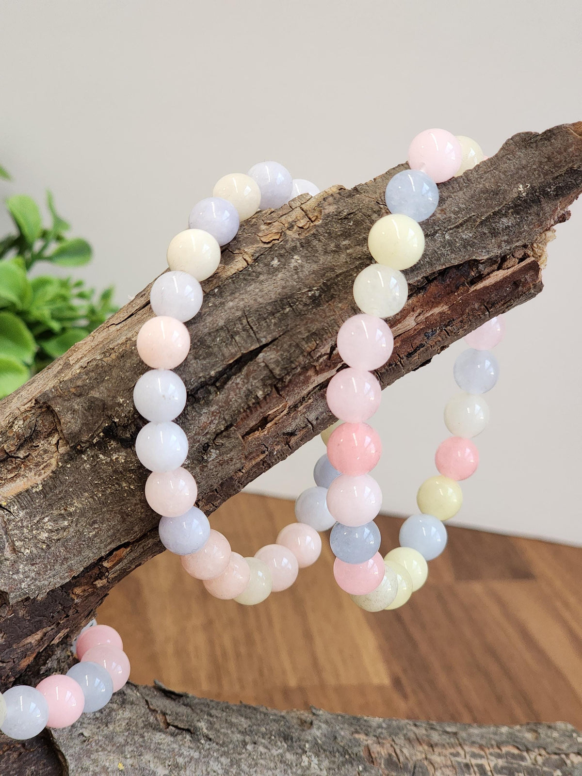 Morganite Crystal Bracelet: 8MM Natural Baby Pink, Soft Yellow, Cloudy Blue Beads | Perfect gift Easter or that Pastelcore Vibe for Spring