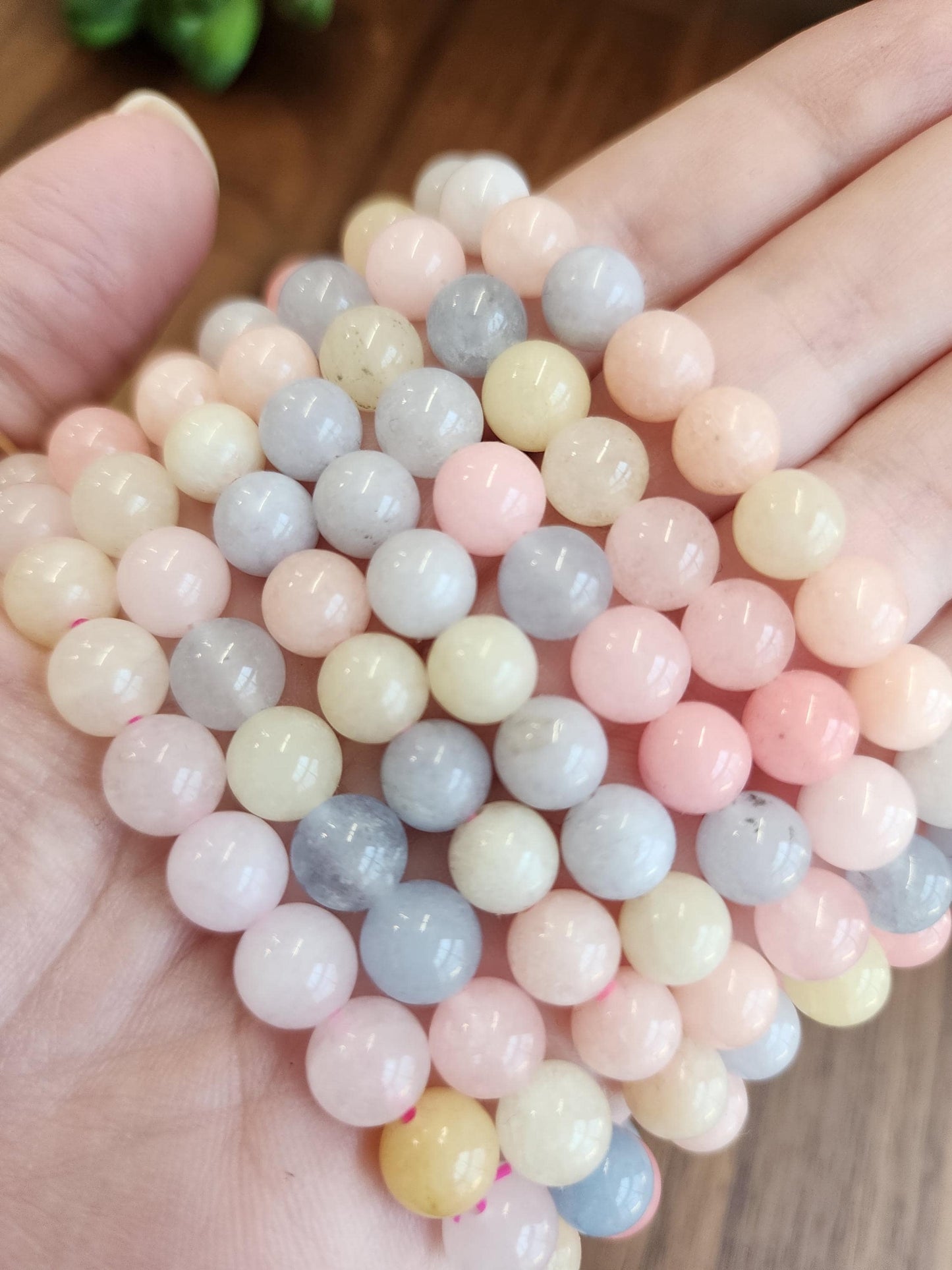 Morganite Crystal Bracelet: 8MM Natural Baby Pink, Soft Yellow, Cloudy Blue Beads | Perfect gift Easter or that Pastelcore Vibe for Spring