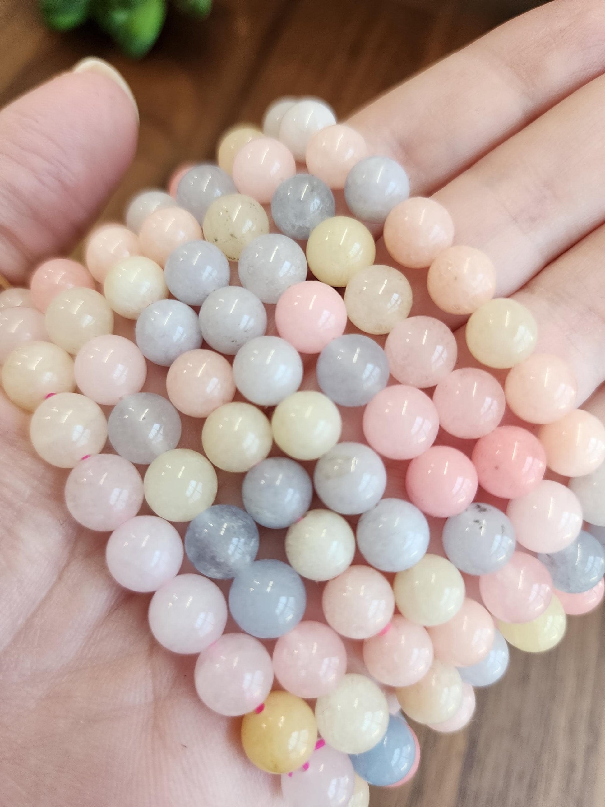 Morganite Crystal Bracelet: 8MM Natural Baby Pink, Soft Yellow, Cloudy Blue Beads | Perfect gift Easter or that Pastelcore Vibe for Spring